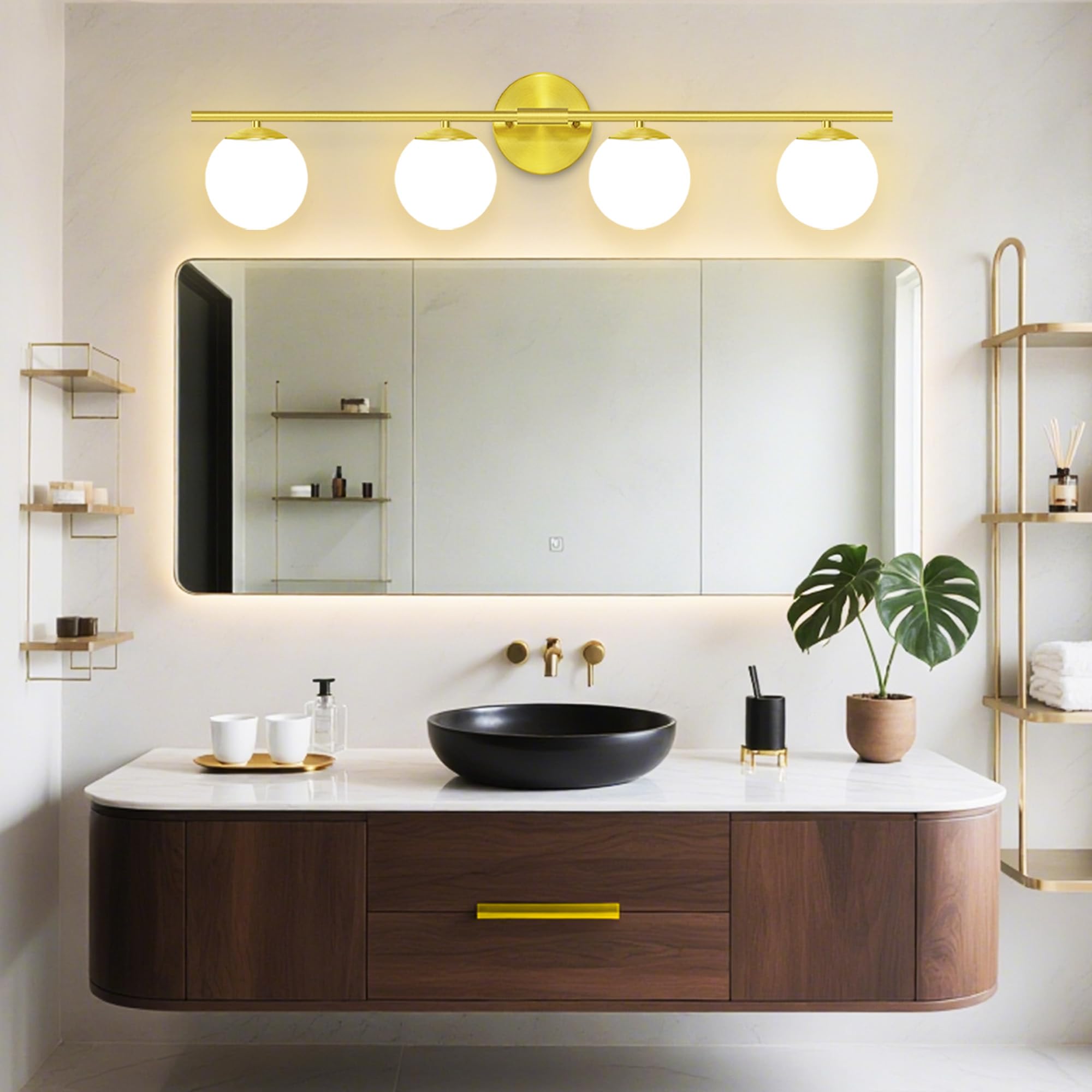 YHTlaeh Bathroom Vanity Light Fixture, Brushed Brass, Glass Shade, Modern Wall Sconce, Model 7710, Size 4T