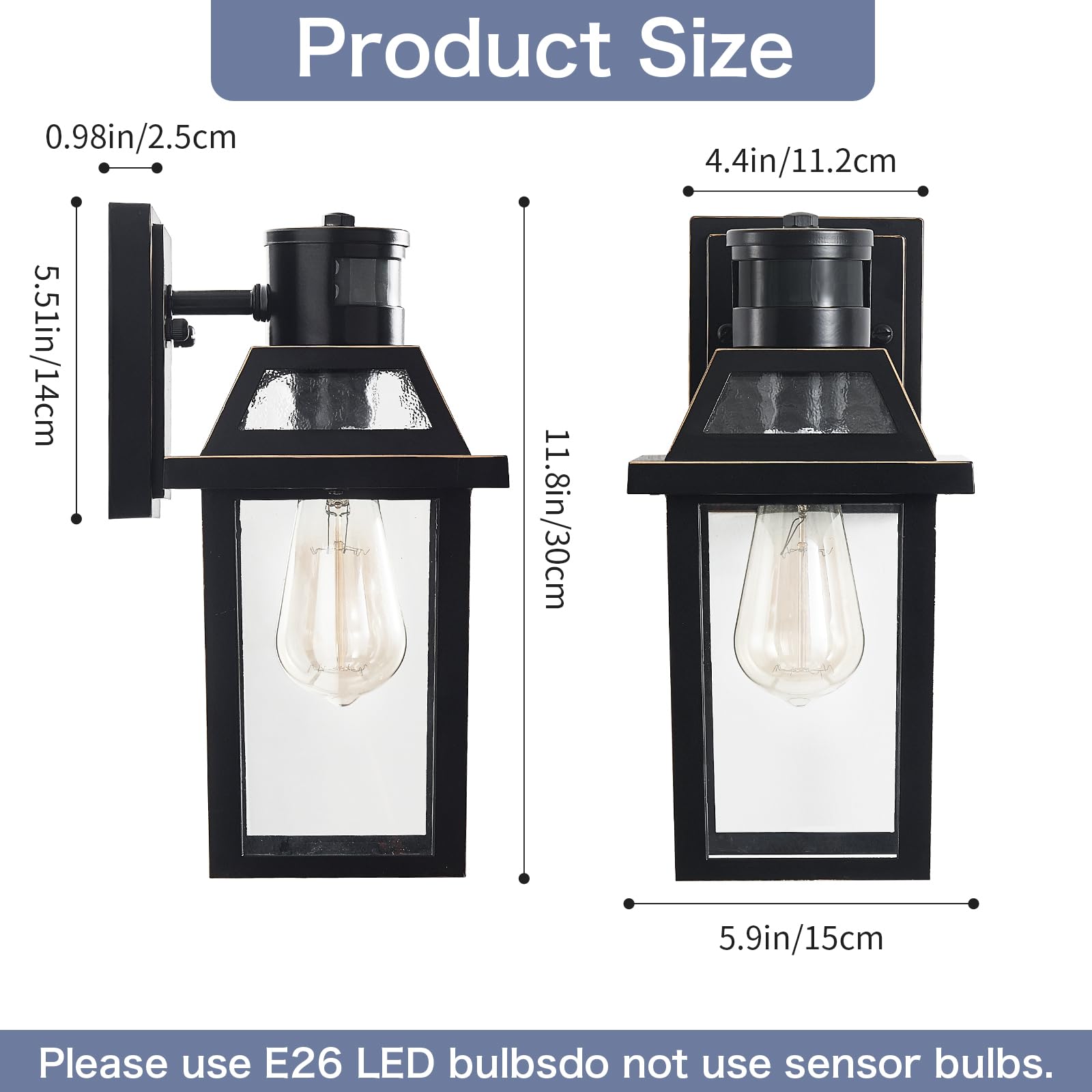 Motion Sensor Outdoor Wall Lights  Porch Light Outdoor 3 Lighting Modes  Dusk To Dawn Exterior Light Fixture  Waterproof  Outside Lights For House Front Door Patio Garage 1 Pack (Black)