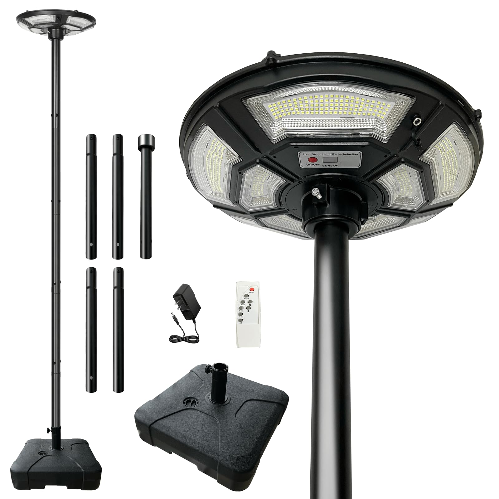 Locontifni 89 Solar Street Light with Galvanized Steel Pole and Heavy Duty Base, Outdoor Dusk to Dawn 750 LED Solar Lamp Post wi