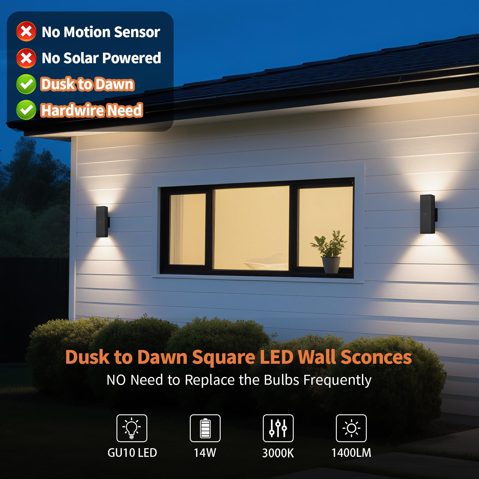 Tewei LED Outdoor Sconce Lights, Matte Black, 7W Bulbs, 2 Pack