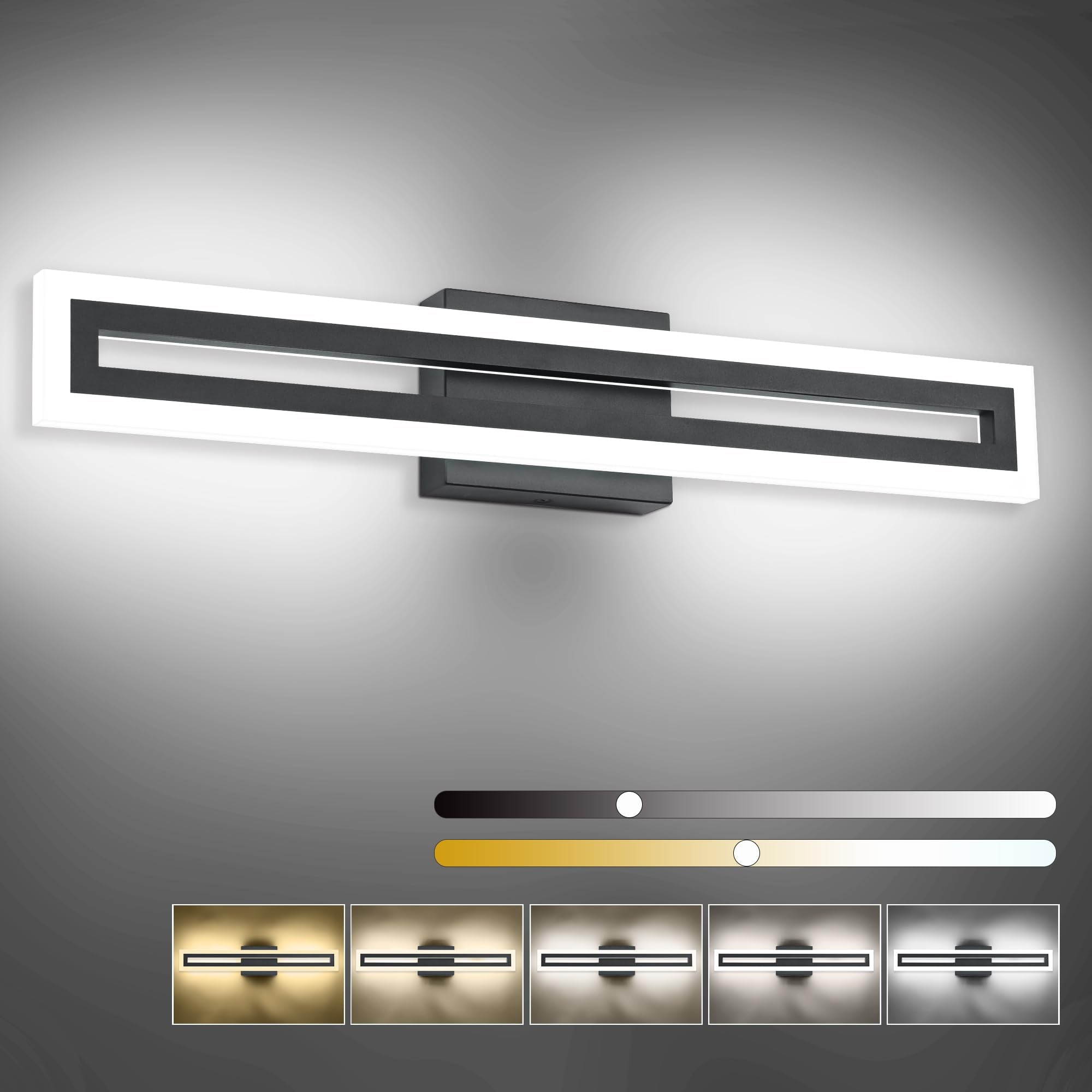 SOLFART 24 inch LED Vanity Light Fixture, Black Adjustable 5CCT, Aluminum, Model S8300-610mm-6000K