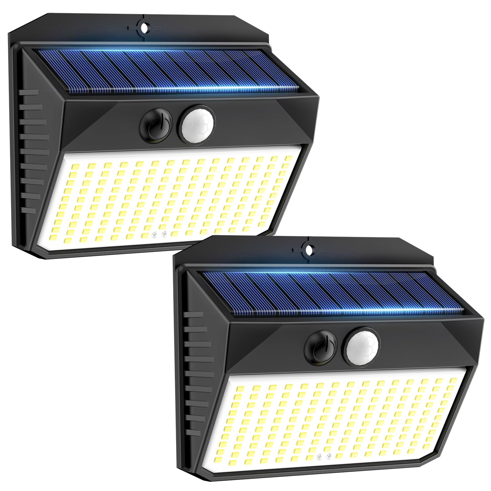 SEZAC Solar Lights, 150 LED Outdoor 2 Pack, Motion Sensor, IP65 Waterproof, 3 Modes, Solar Powered, for House, Garden, Fence, Pa