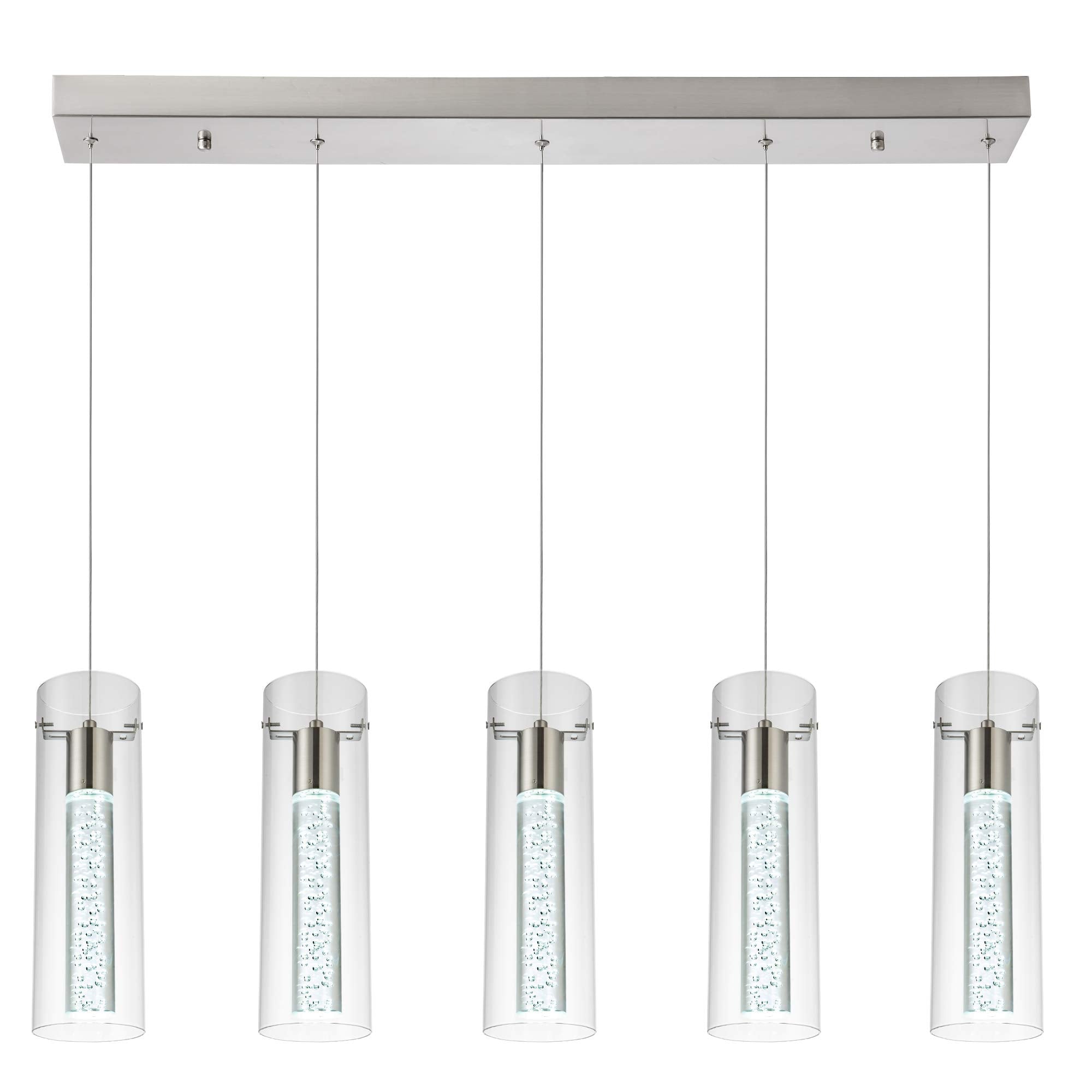 votag 5-Light LED Pendant Light Fixture Brushed Nickel Metal for Kitchen Island, Model PI-0172