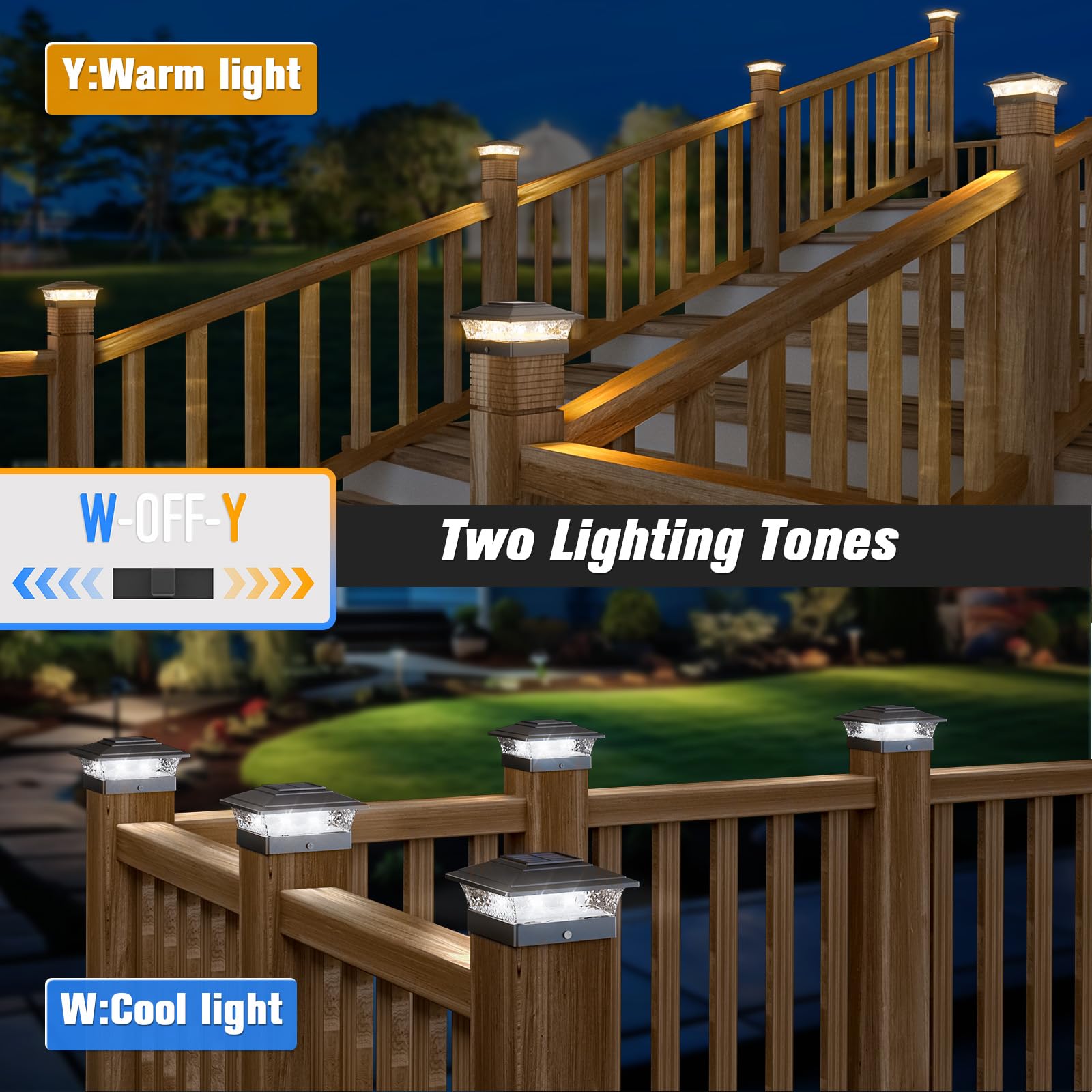 Solar Post Cap Lights Outdoor 6Pack, Waterproof Fence Post Lights With 16 Ultra Bright Leds Fit 4X4 Wood/Vinyl Posts, Black Deck