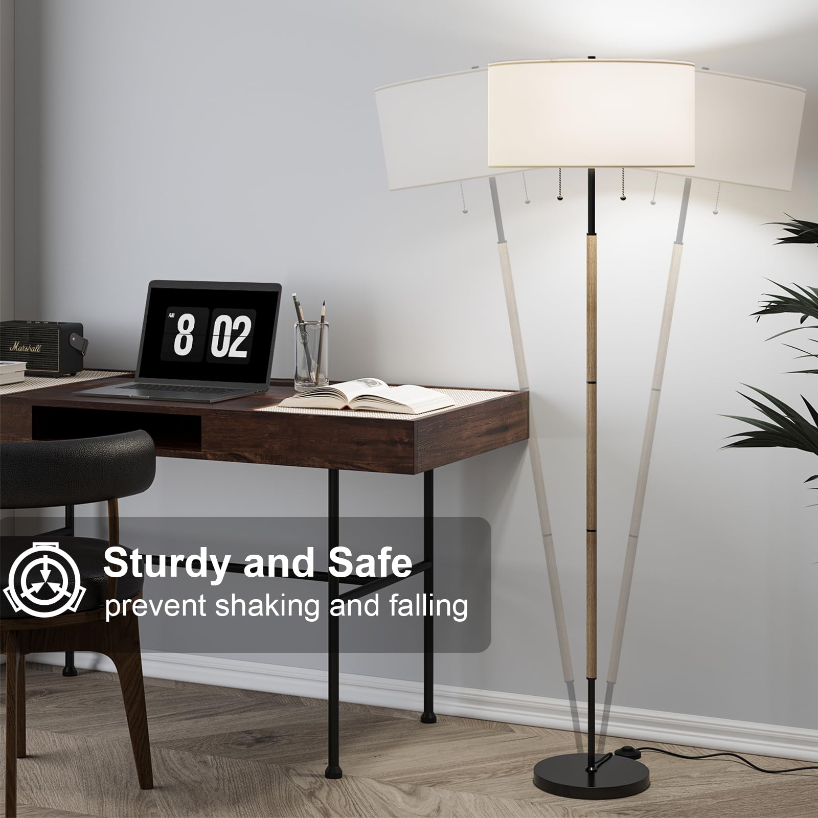 Karjoefar 2-Light Floor Lamp, Mid Century Floor Lamp With White Fabric Shade, Standing Lamp Tall Lamp For Living Room Bedroom, 3