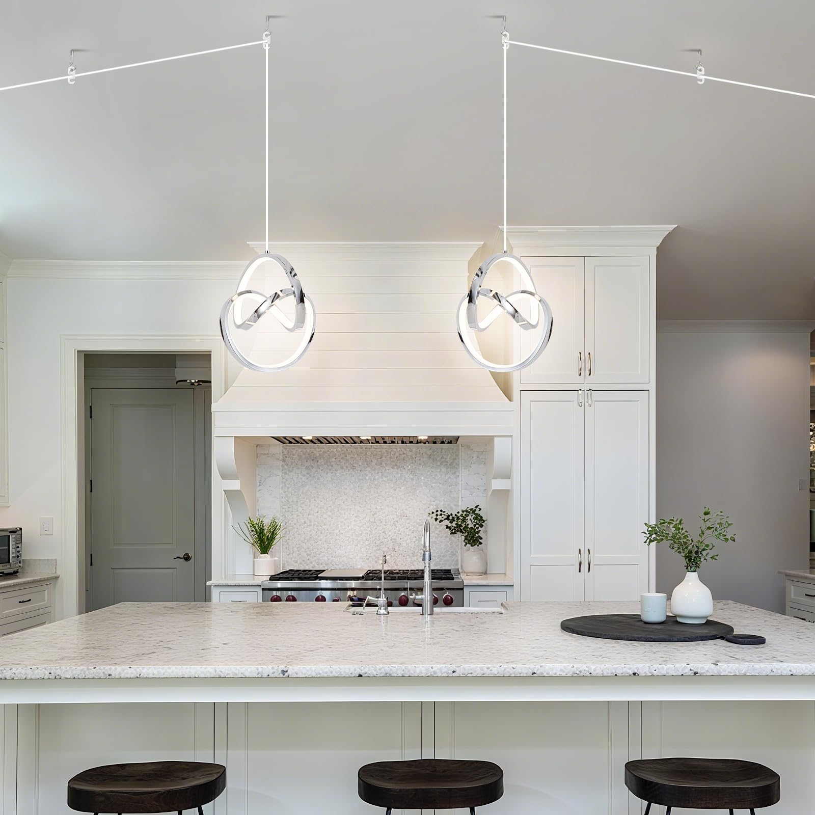 Sovinzert Modern Led Pendant Light Fixtures Pendant Lights Kitchen Island Lighting Adjustable Height Chrome Hanging Lamp For Dining Room Bedroom Living Room (1 Pack)