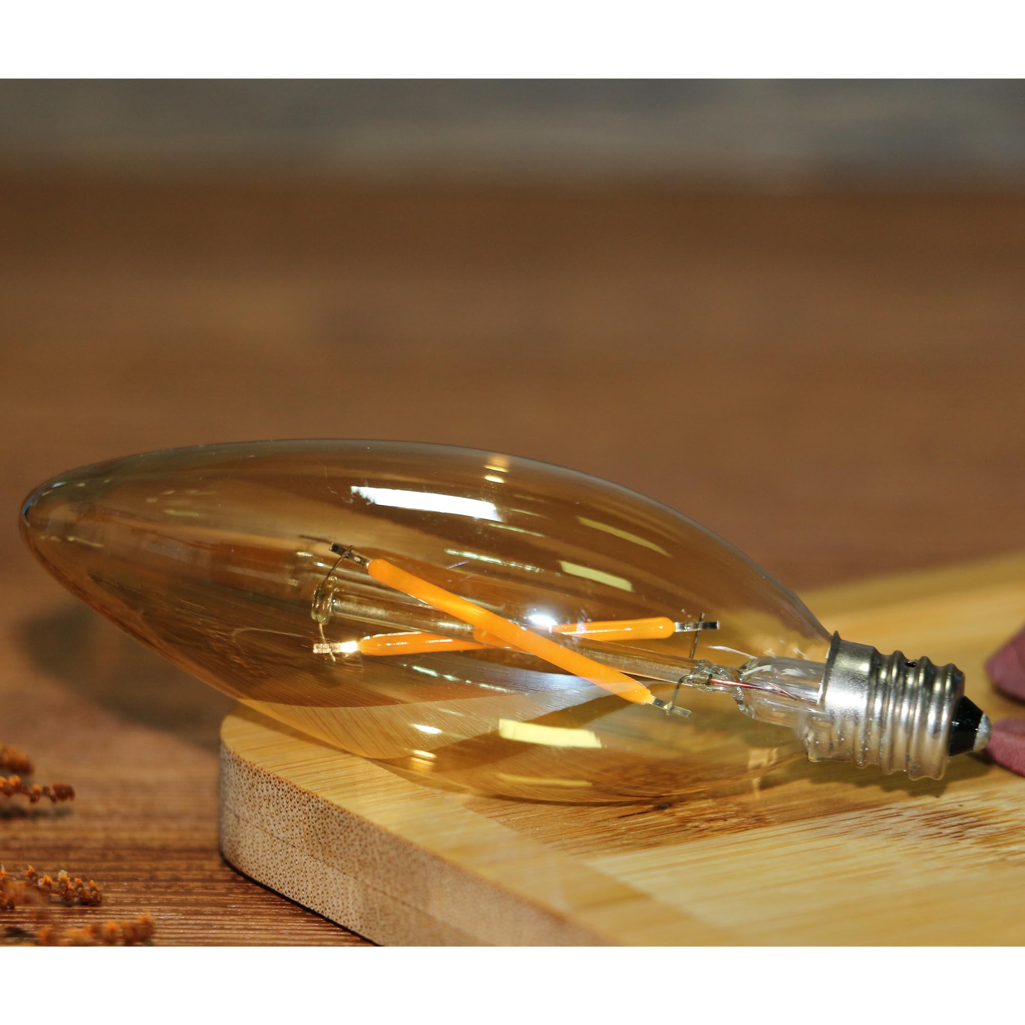 FANNIS 12 Pack C32 2W LED Bulbs, 20W Equivalent, Warm 2200K Vintage Amber E12 Candelabra Base for Indoor Outdoor Lighting