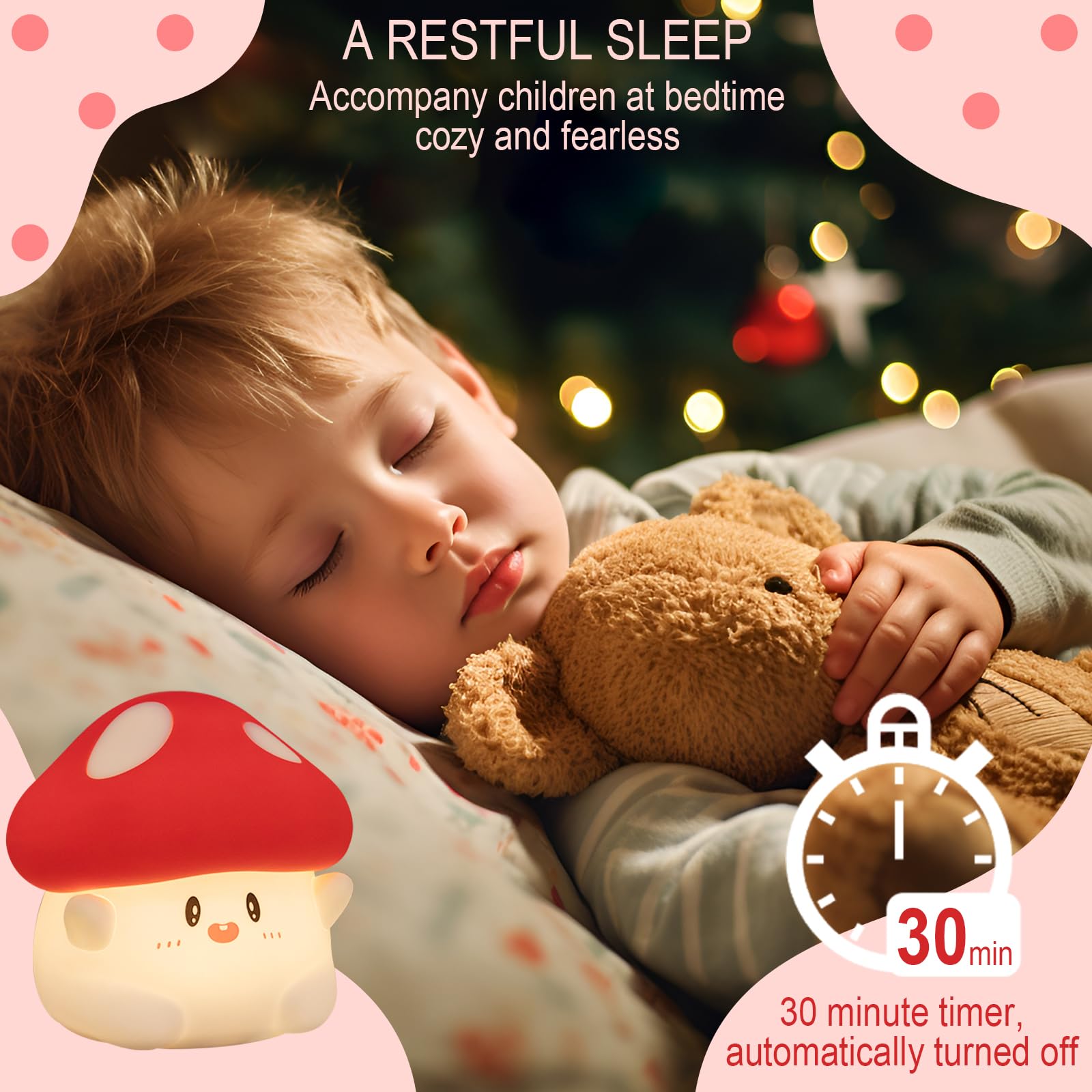 Yr Yrhh-Pet Mushroom Night Light, Cute Hug Mushroom Decor Lamp, Led Squishy Soft Silicone Night Lamp, Dimmable Rechargeable Port