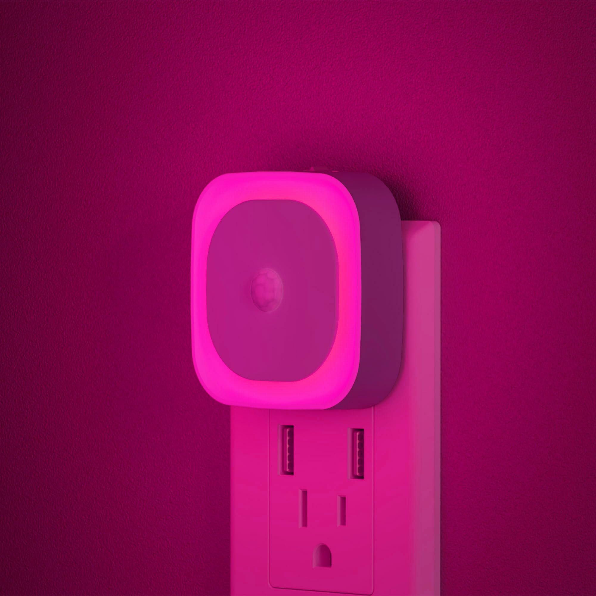 YUNLEX 2 Pack Plug in Night Light with Motion Sensor & Dusk to Dawn Sensor, Soft Pink Glow for Bedroom, Hallway, Girls Room, 3 S