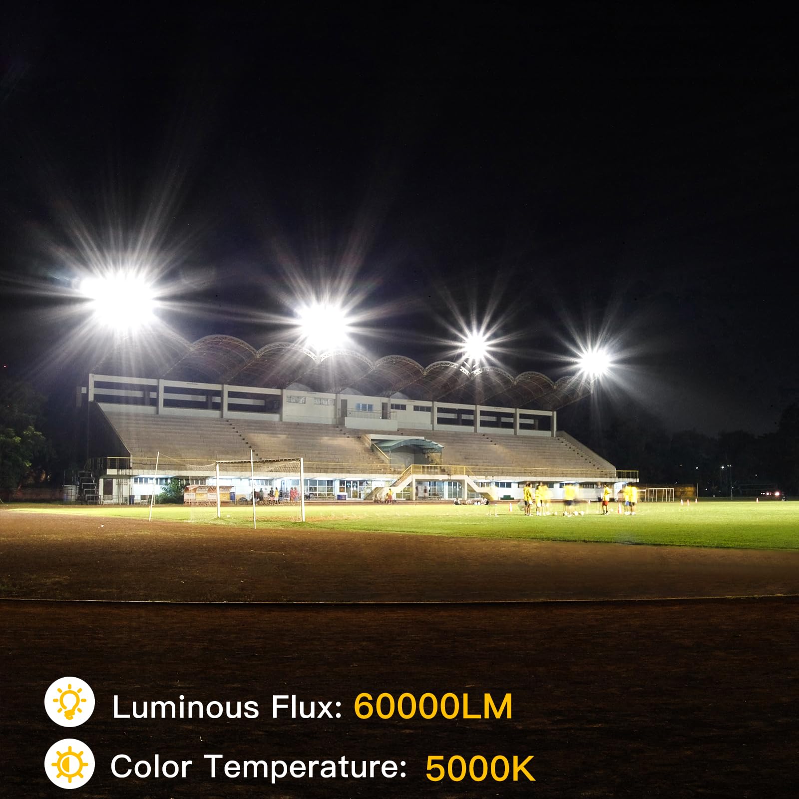 SHGPODA 500W LED Flood Light, 60000LM, IP66 Waterproof, 10ft Cord, Black, 5000K for Outdoor Sports, Garden, Stadium
