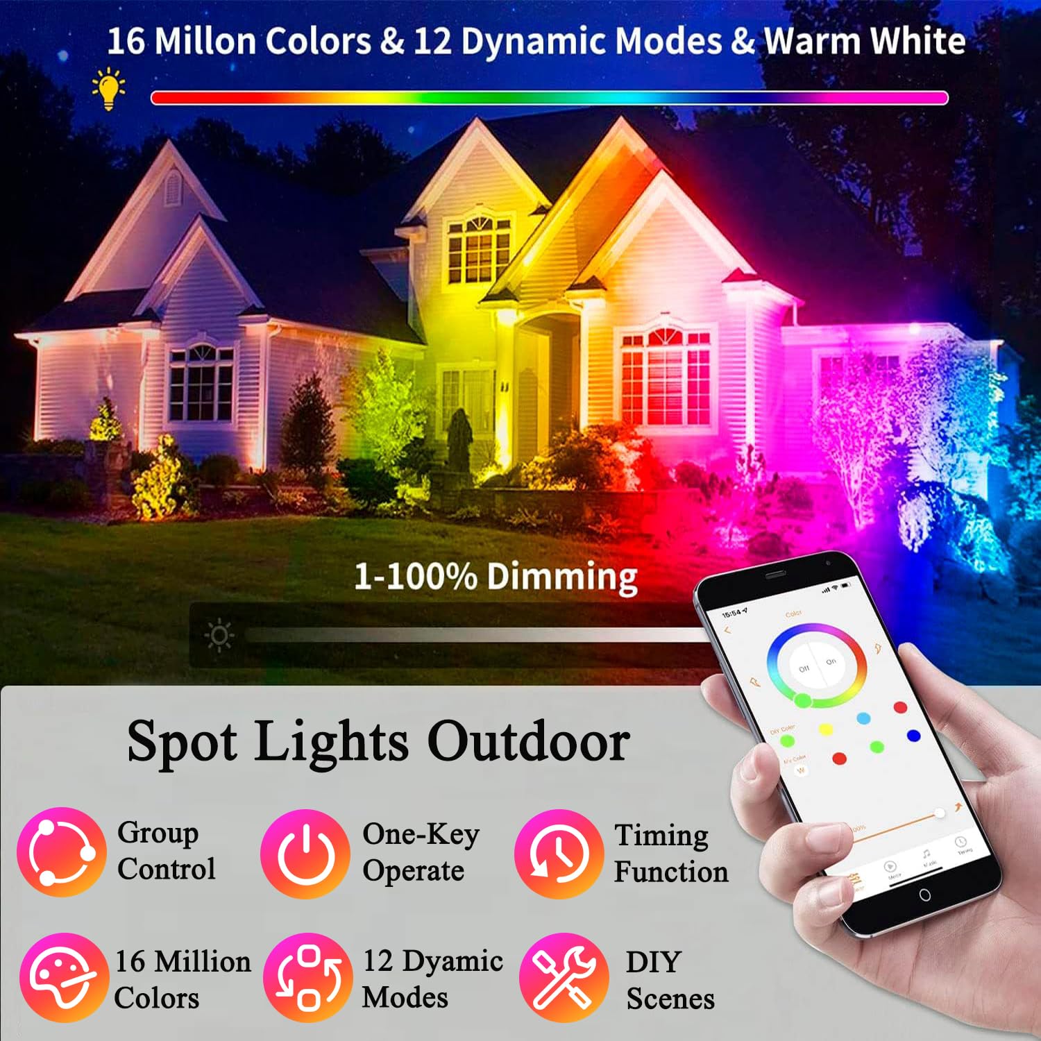 RICHSING Halloween Outdoor Spotlights, 15W Color Changing RGBW, Waterproof Landscape Lights, 2-Pack