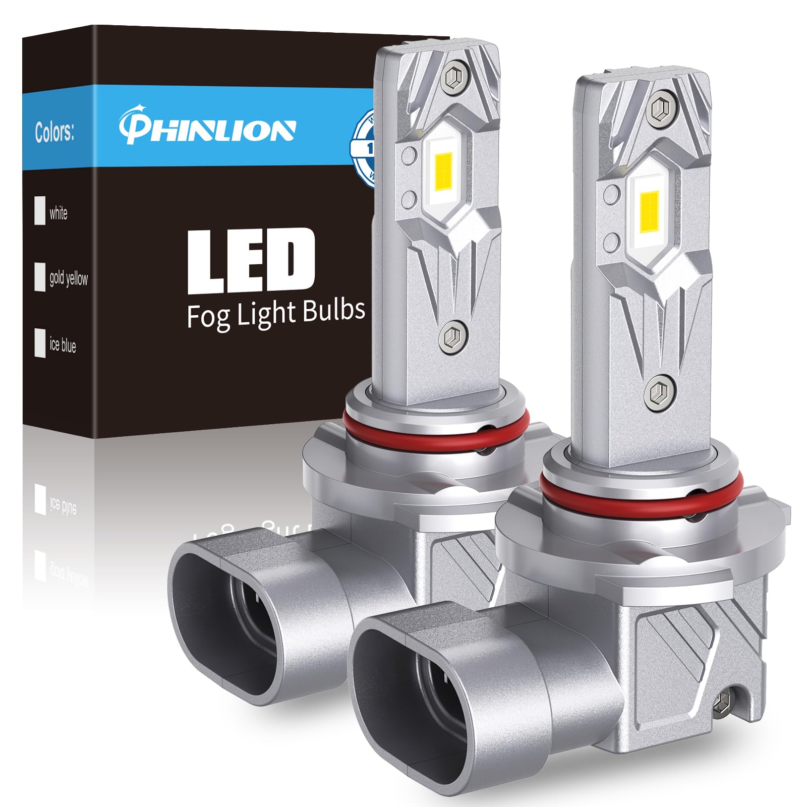 PHINLION H10 9145 LED Fog Light Bulbs, 12000 Lumens, 3000K Golden Yellow, Mini Size, Pack of 2