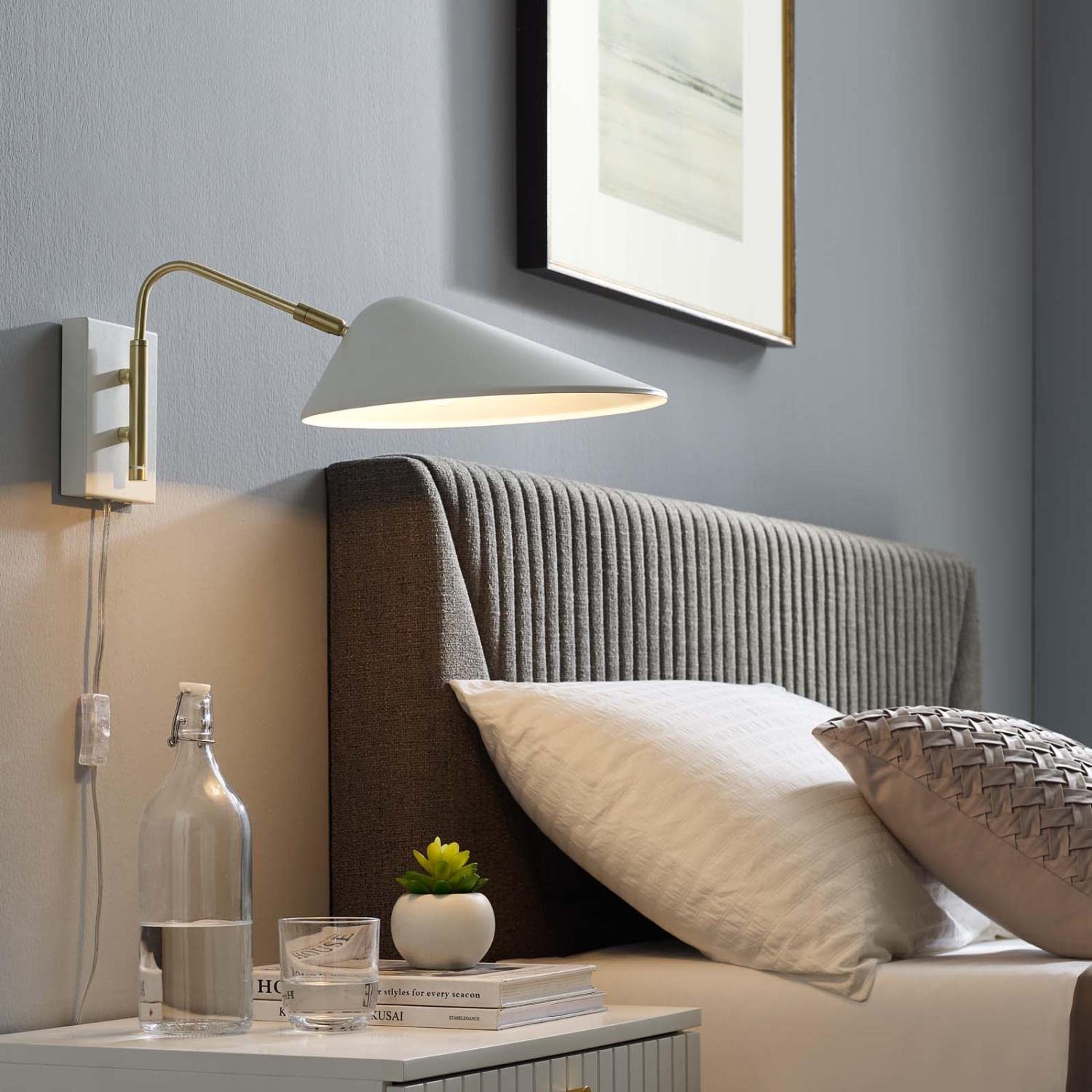 Modway Journey 7 1-Light Modern Metal Swing Arm Wall Sconce in White