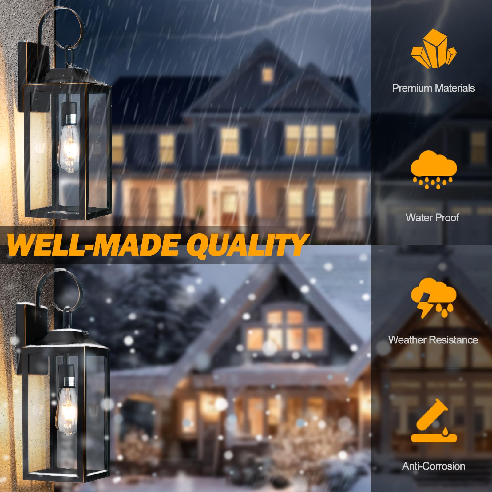 Yolsunes 19" Dusk to Dawn Outdoor Wall Lights - Black with Gold Trim, Metal, 2 Pack, Sensor Lighting for Porch & Garage