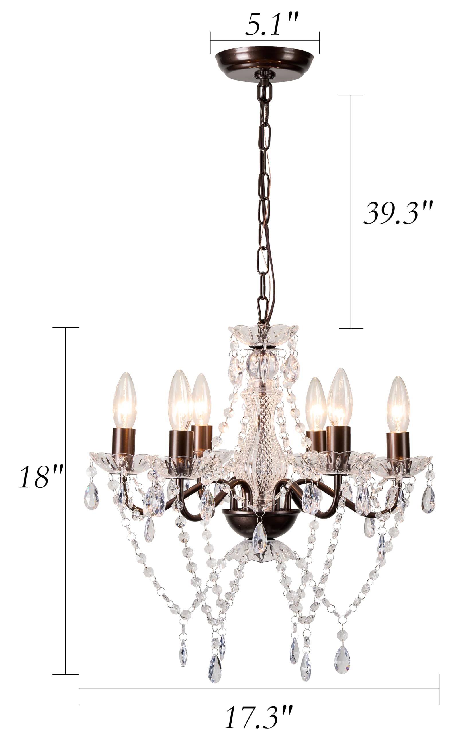 Mr.Color Bronze Chandelier Modern Farmhouse 6-Light Candle Style Chandelier For Living Room Dining Room Bedroom