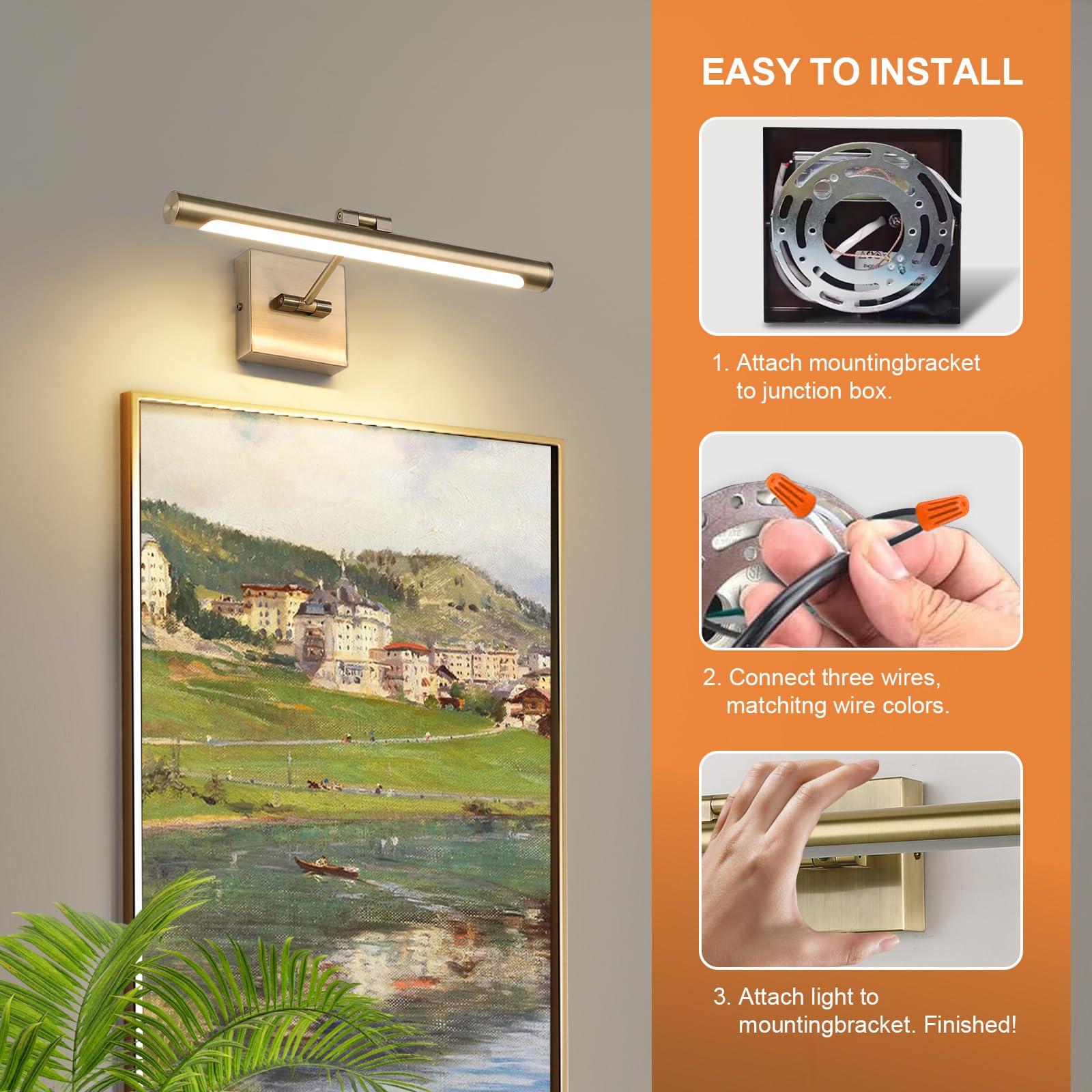 Joosenhouse Dimmable Picture Light - Antique Bronze, 16.53" Long, 3000K Warm White, Hardwired, Model 7110-D, Acrylic Art Display Light