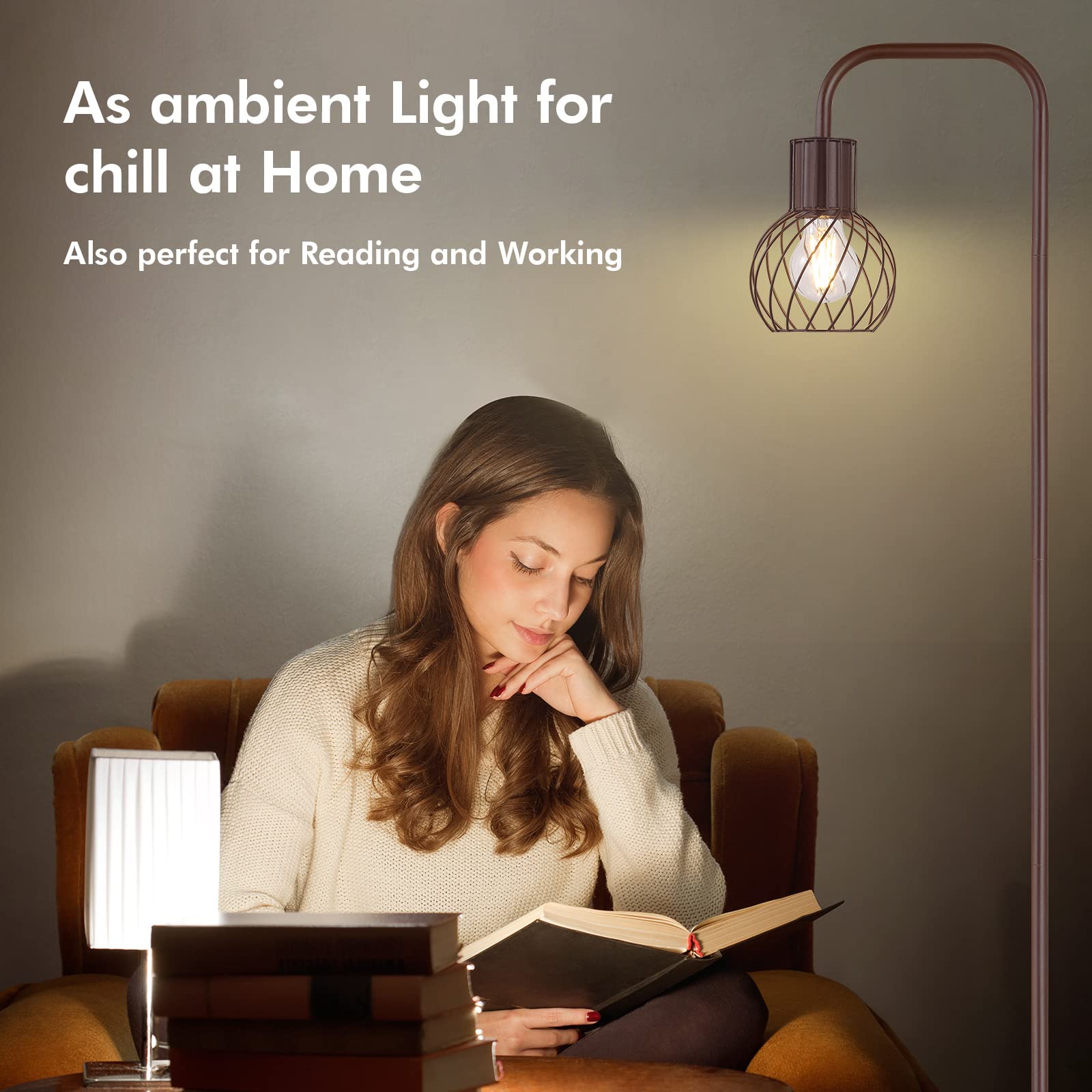 AUQUEE Industrial Standing Lamp with 6W LED Bulb, Foot Switch, Metal, Brown, Model AQ1214US