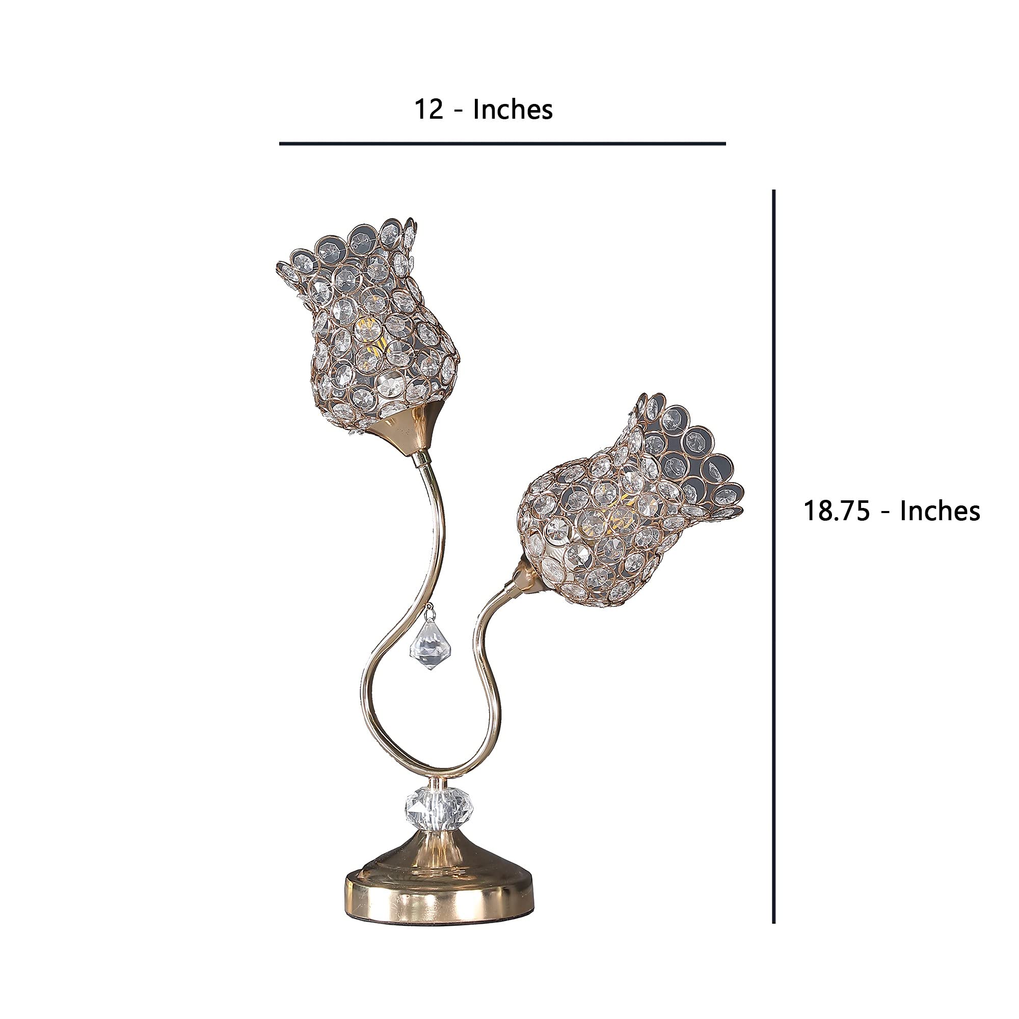 Benjara Bm233925 18.75 X 5 X 12 In. Metal Table Lamp With Floral Trumpet Shade & Crystal Accents Gold