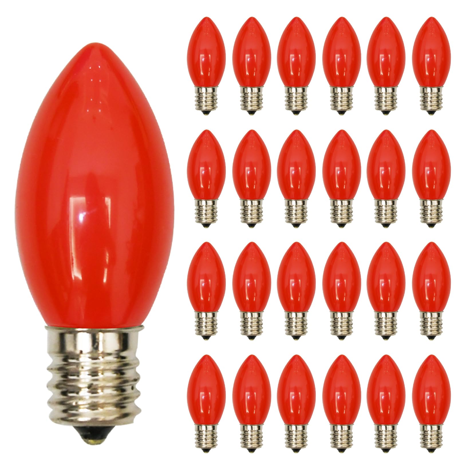 Goothy 25 Pack C9 Red Christmas Light Bulbs, E17 Base Incandescent Replacement Bulbs For Outdoor Christmas String Lights, Candle