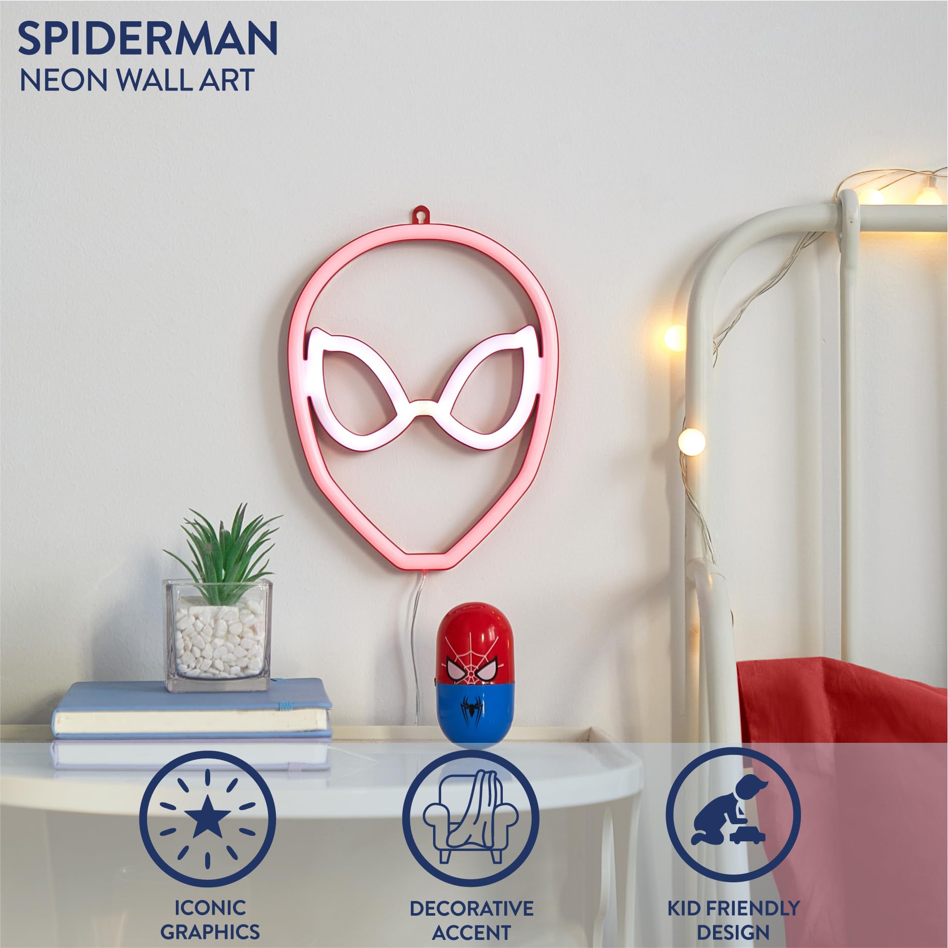 Idea Nuova Spiderman LED Wall Art, 8.4in x 6.2in, Plastic, Kids Bedroom & Playroom Décor, Model NN201730