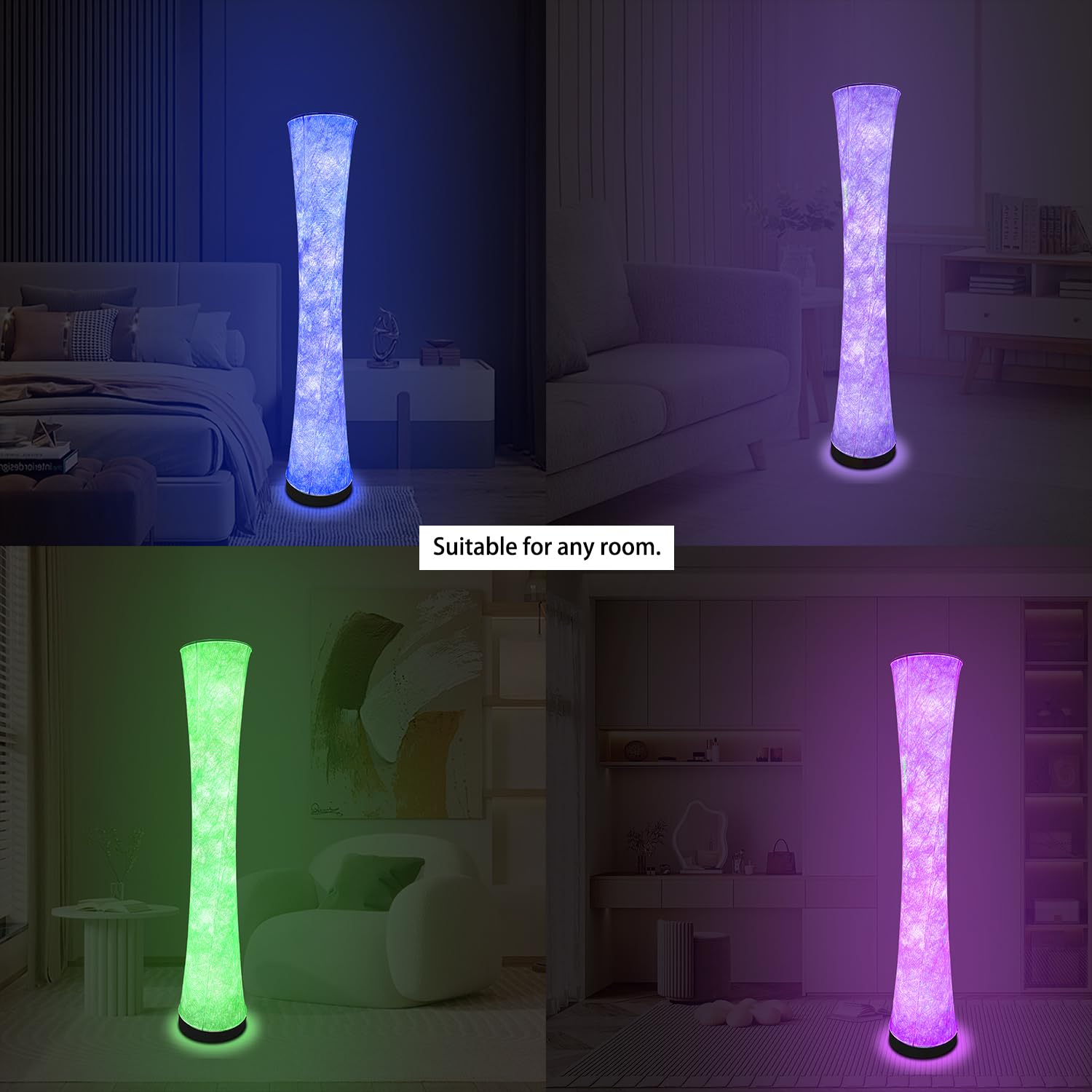 Glveaoui Floor Lamp, RGB Color Changing, Music Sync, APP Remote Control, 61in Standing Lamp, White, Polyester