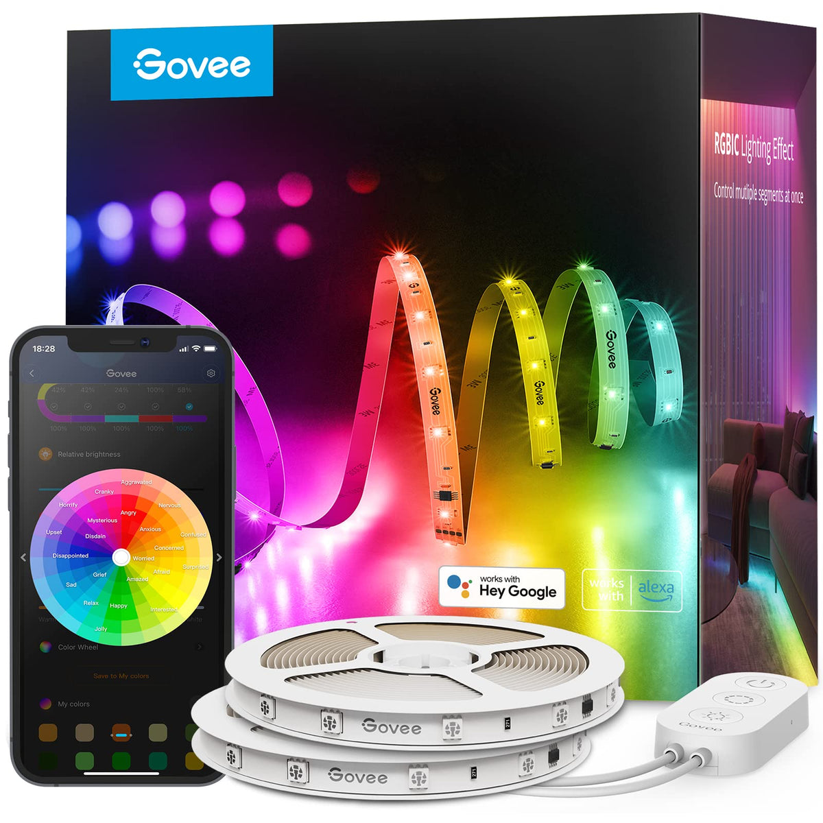 Govee 100Ft Rgbic Led Strip Lights, Smart Led Lights Work With Alexa And Google Assistant, App Control Segmented Diy Multiple Co