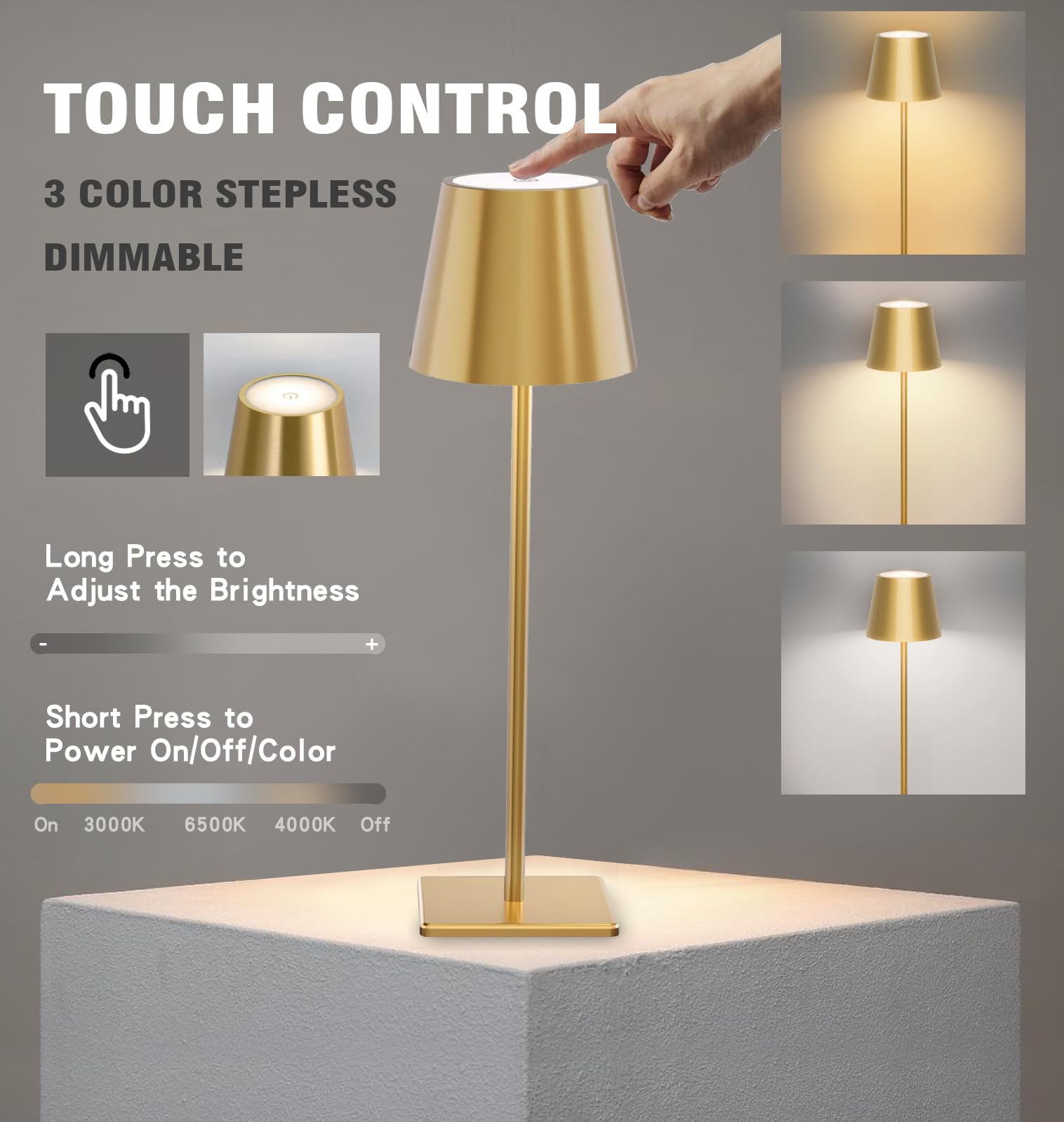 Nerefou 2 Pack Cordless Table Lamp, 5200Mah Battery Operated Lamp,3 Color Stepless Dimming Desk Lamp,Ip54 Waterproof Outdoor Tab