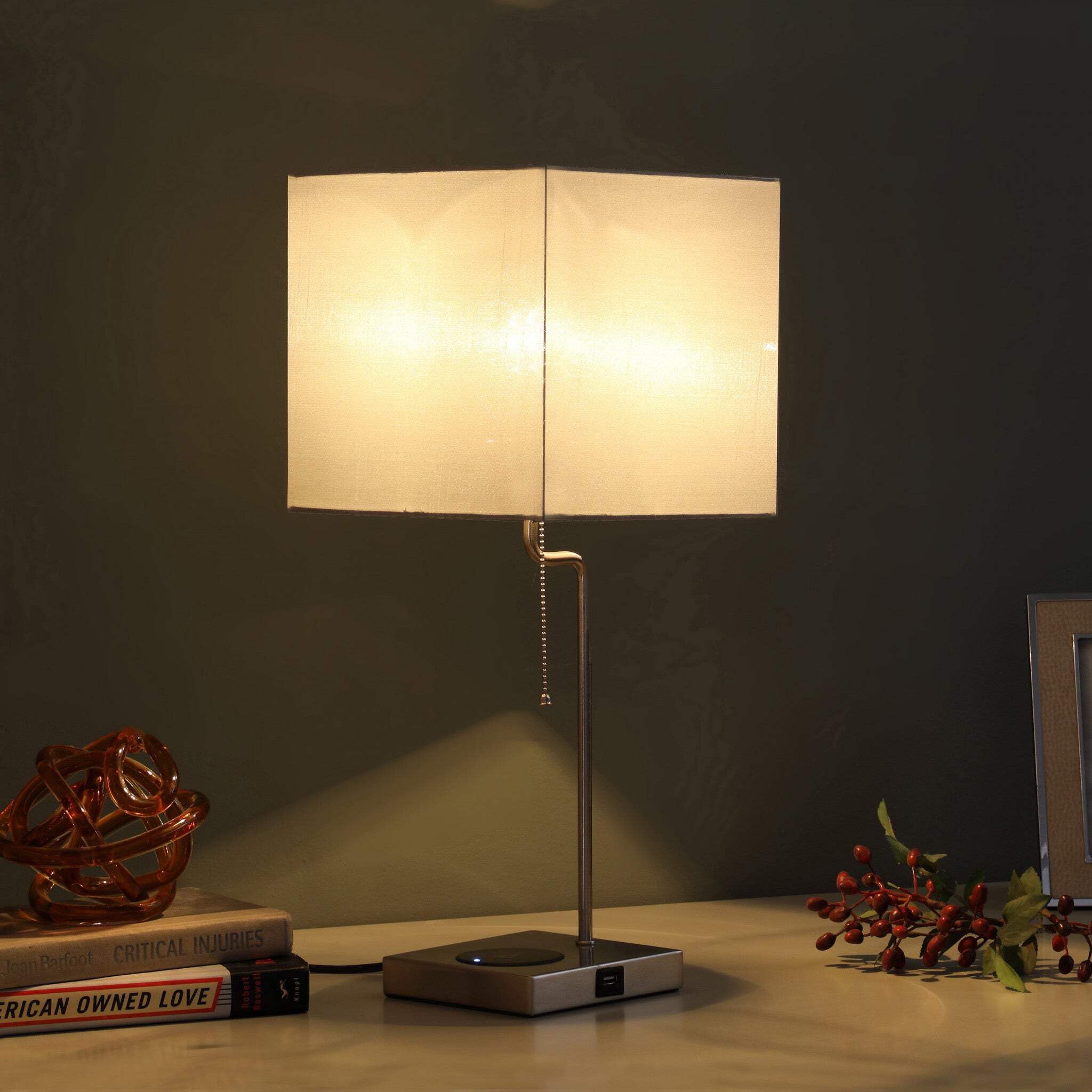 22 Industrial Square Metal Table Lamp with USB Port