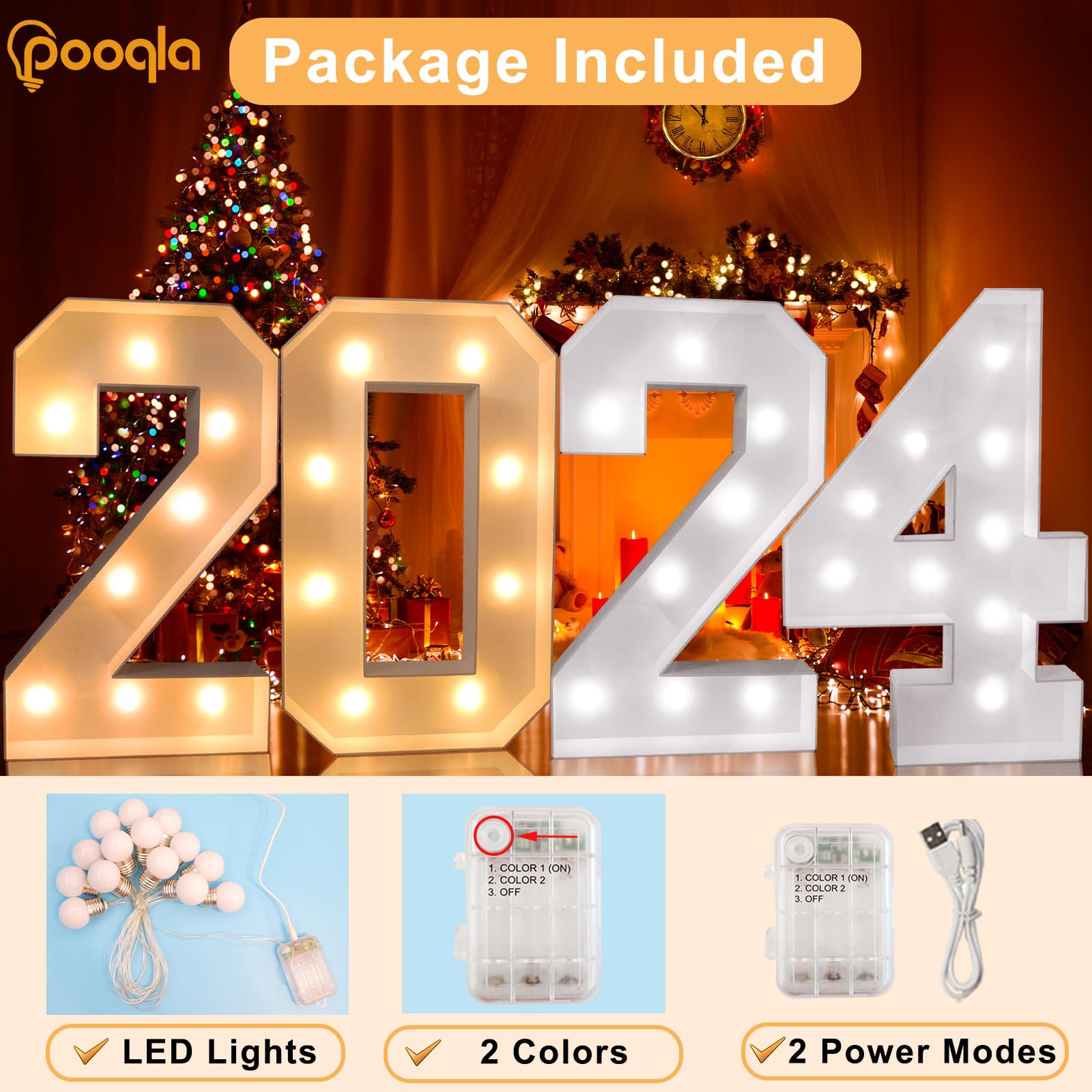 Pooqla 3FT Light Up Marquee Number 7, Cool White & Warm White LED, Plastic, Model 3FT-FXDJ 2W-7, Birthday Party Decoration