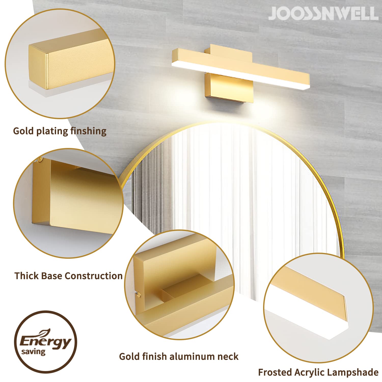 Joossnwell Bathroom Vanity Lights Fixtures Over Mirror Dimmable 5Cct Led Gold Bathroom Light Fixtures Modern Bath Wall Lamps Bar Lighting 15.75 Inch Long 12W