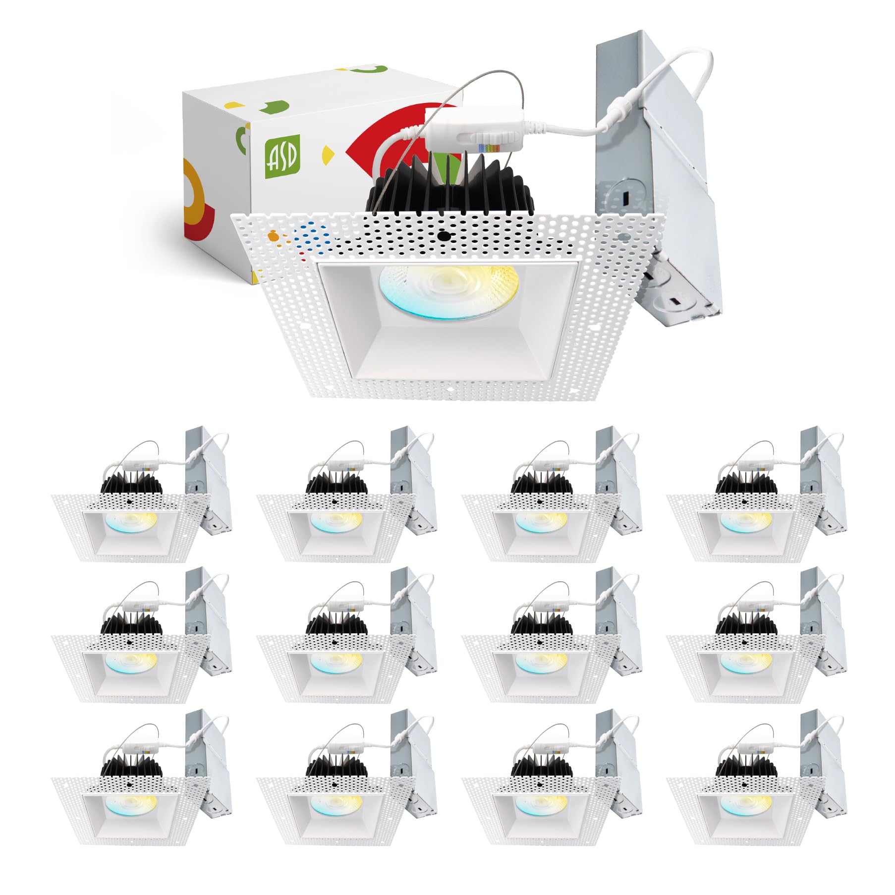 ASD LED Recessed Lighting Downlight, 6in 24W, Square, Dimmable, 5 CCT 2700K-5000K, CRI 90+,