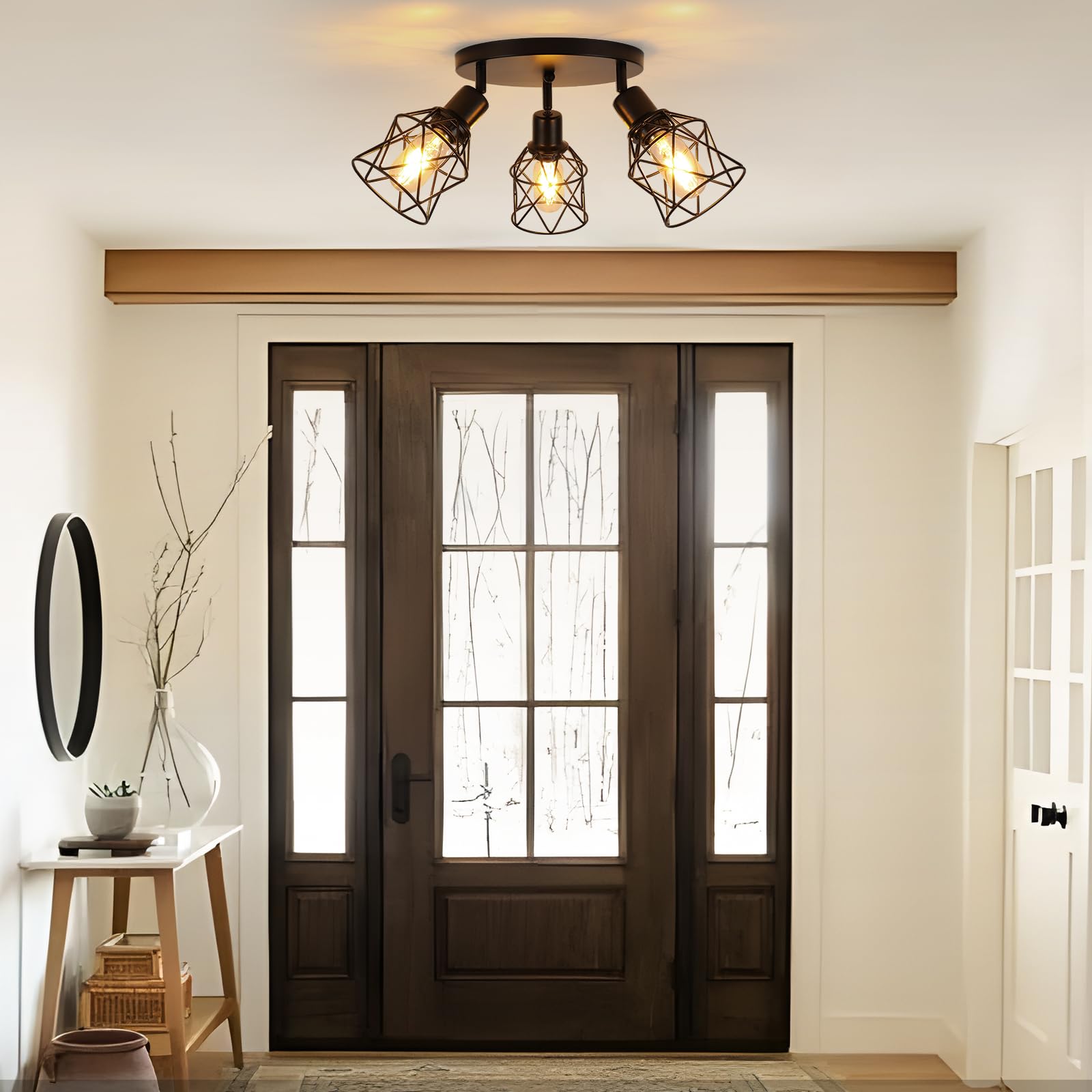 Wilon Kitchen Light Fixtures Ceiling Mount, Black Ceiling Light Fixtures 3-Light Adjustable Semi Flush Mount Ceiling Light, Multi-Directional Ceiling Lights For Kitchen Hallway Dining Room(E26 Base)