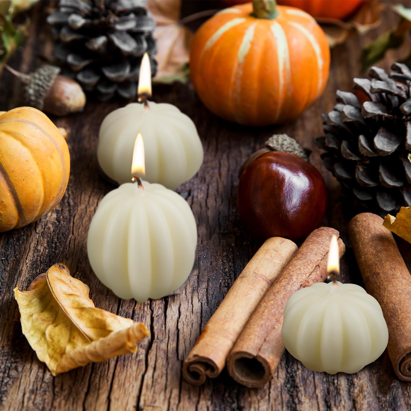 Mtlee 6 Pieces Thanksgiving Pumpkin Shaped Soy Candles Scented Candles Fall Pumpkin Tealight Candles Home Decor Pumpkin Candle Handmade Wax Candle For Bedroom Bathroom Party (White,Pumpkin)