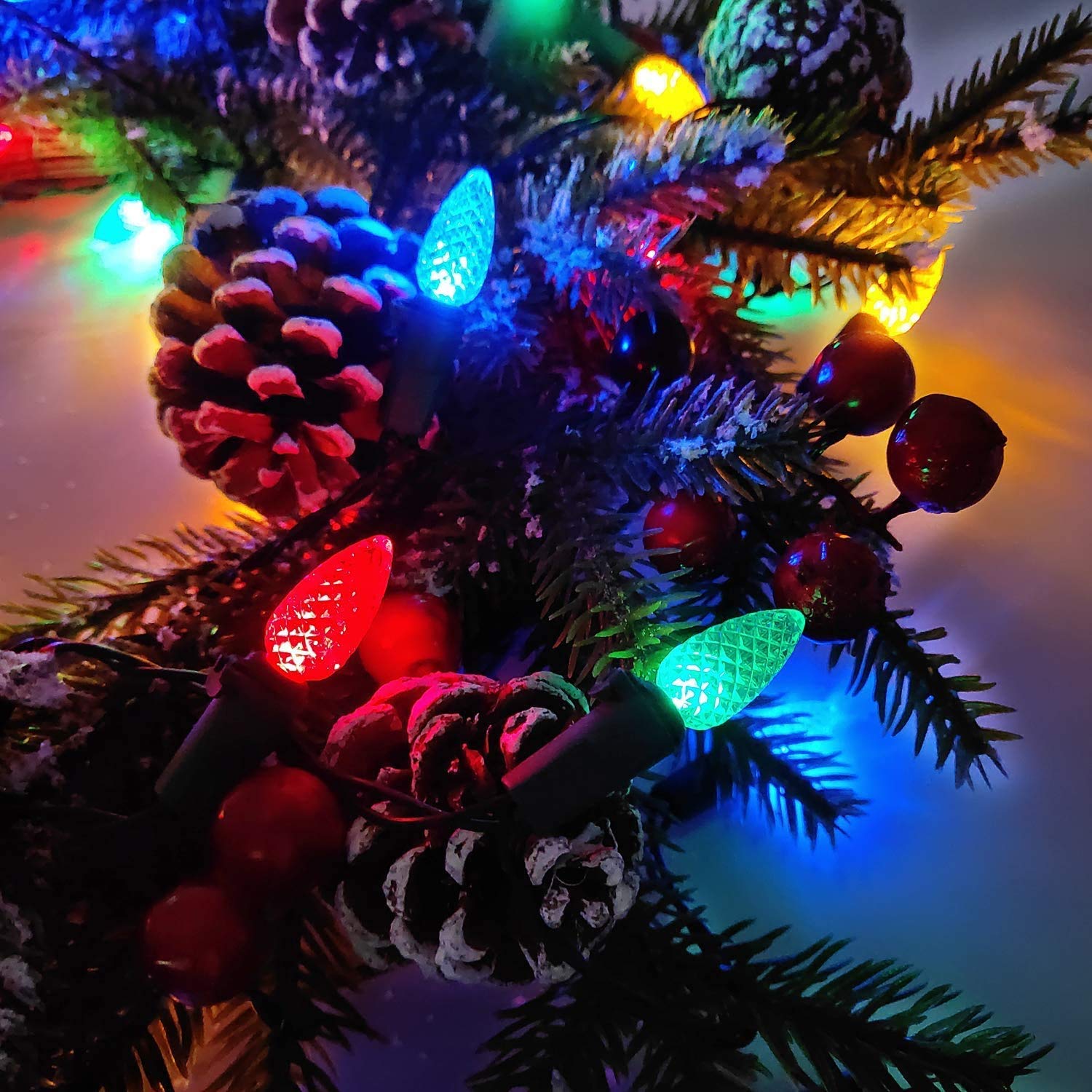 Battery Operated String Lights - 18Ft 50 Led C3 String Lights Christmas Lights Battery Powered String Lights For Indoor Outdoor Christmas Tree Wreath Party Decoration, Waterproof, Multicolor 2Pack