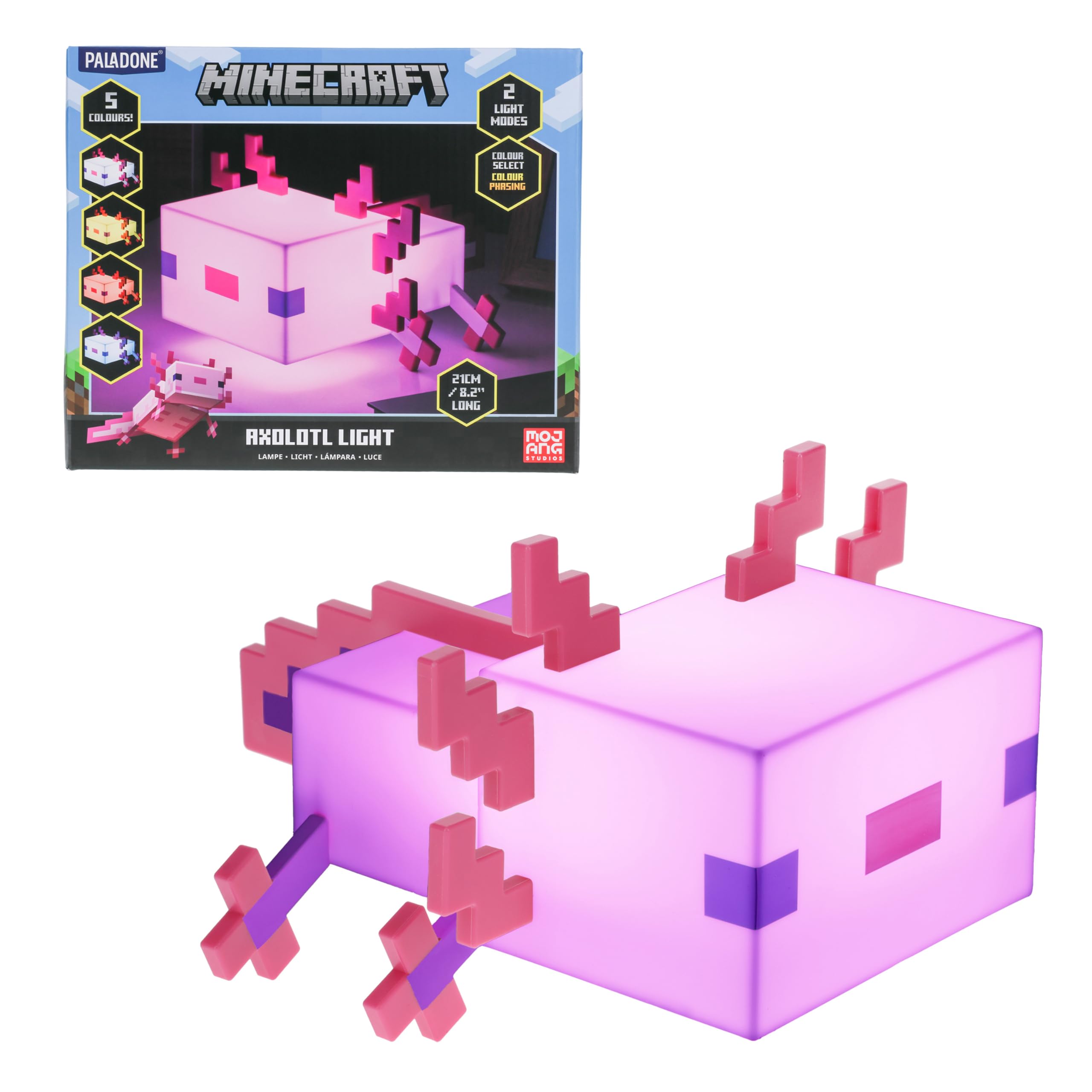 Paladone Minecraft Axolotl Light, Pink, Plastic, 5 Color Modes, Model 11743