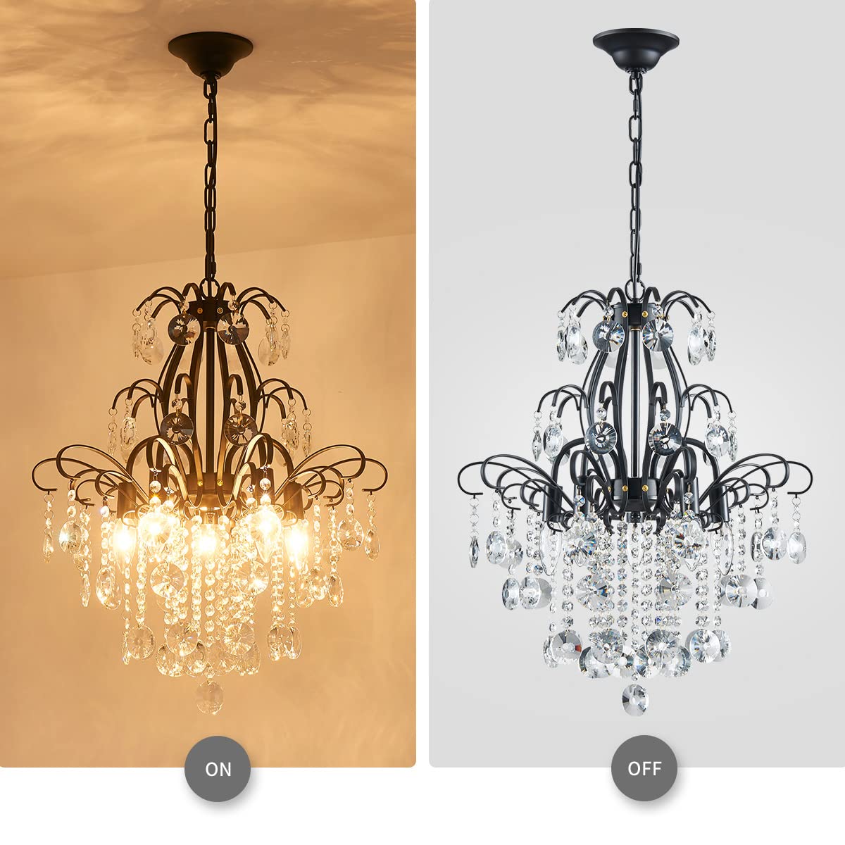 Wuzups 5-Light Black Crystal Chandelier Pendant Light For Bedroom, Kitchen, Bar, H22.6&quot; W19.2