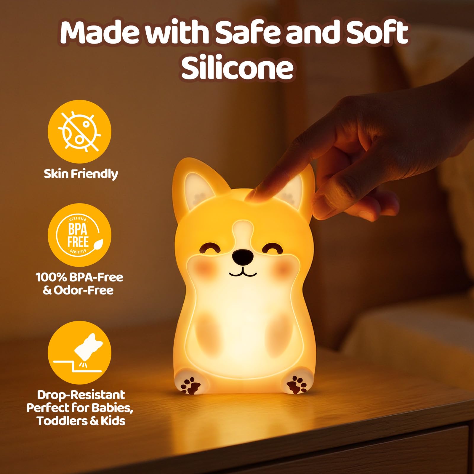 Mewaii Huggwaii Corgi Dog Night Light For Kids  3 Brightness Levels Silicone Nursery Dog Lamp  30 Min Timer&Rechargeable Cute Puppy Kids Night Light For Bedroom Corgi Gifts For Boys Baby Room Decor