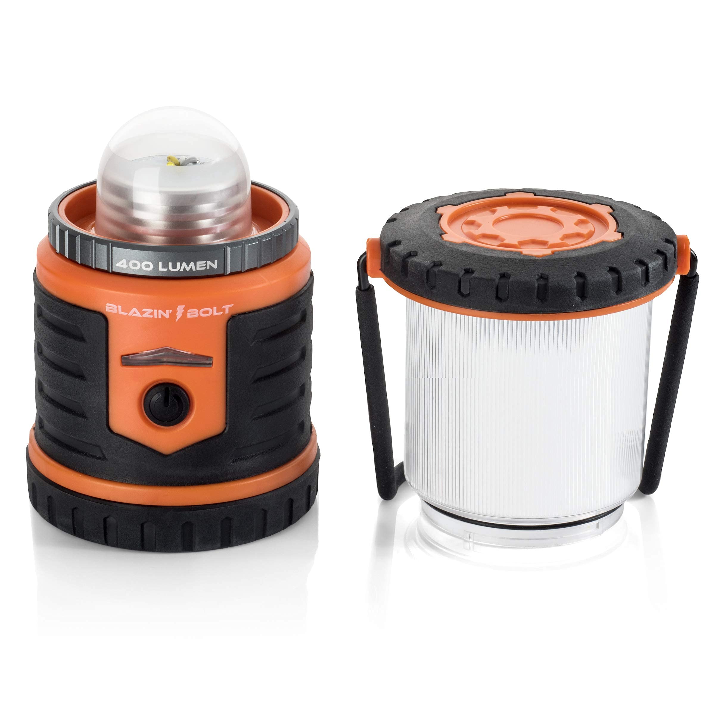 Blazin Bolt Rugged USB Rechargeable Lantern - 6000mAh Power Bank, 400 Lumen, 6 Modes, Orange - Ideal for Camping & Emergencies