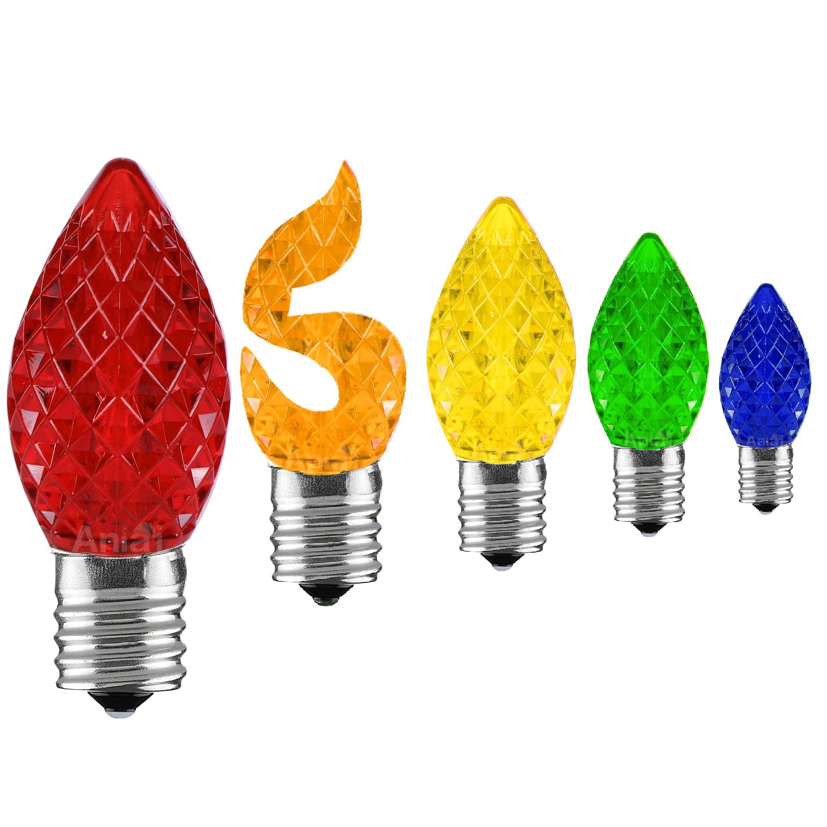 Aniai C7 LED Christmas Light Bulbs - 5 Count, E12 Base, Multicolored, Commercial Grade