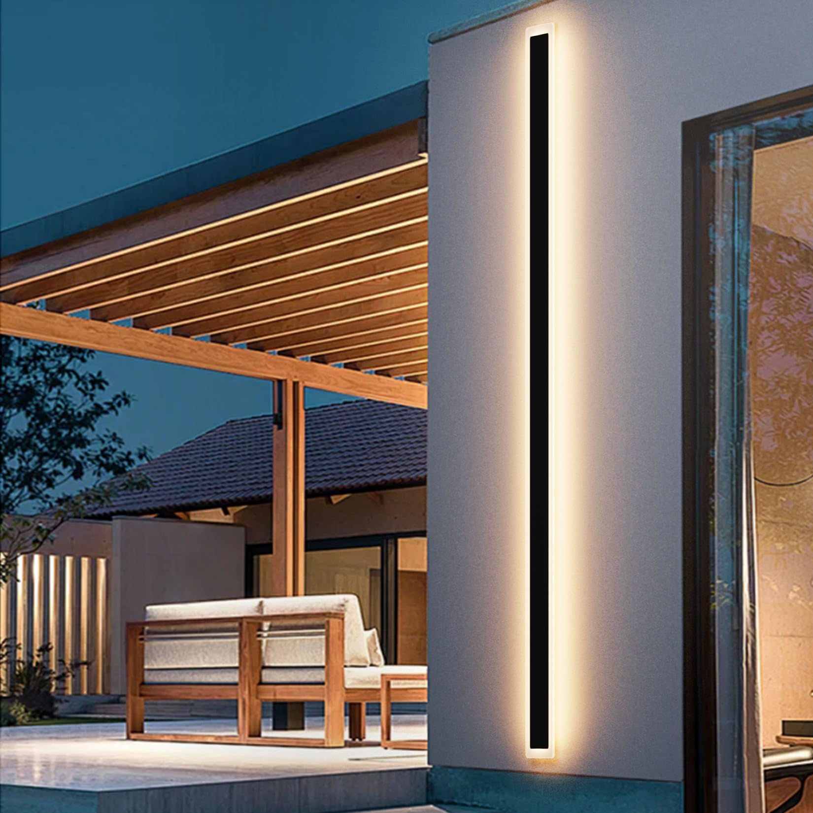 Aipsun Outdoor Wall Sconces 39.4In Led Modern Porch Patio Wall Light Fixture 1 Pack Black Exterior Wall Lights 30W Long Strip Fr