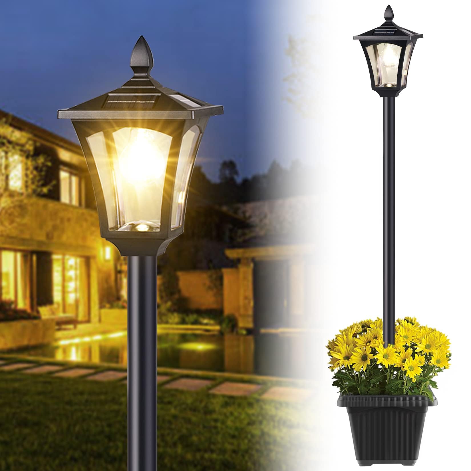 Suponar 70&quot; Solar Lamp Post Light - Waterproof Outdoor Decor, Warm White, Steel & Glass