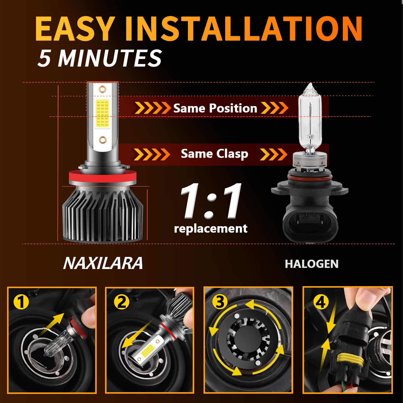 NEXILARA H11/H8/H9 LED Headlight and Fog Light Bulbs Combo, 600% Brightness, 6500K White, Aluminum, Pack of 6