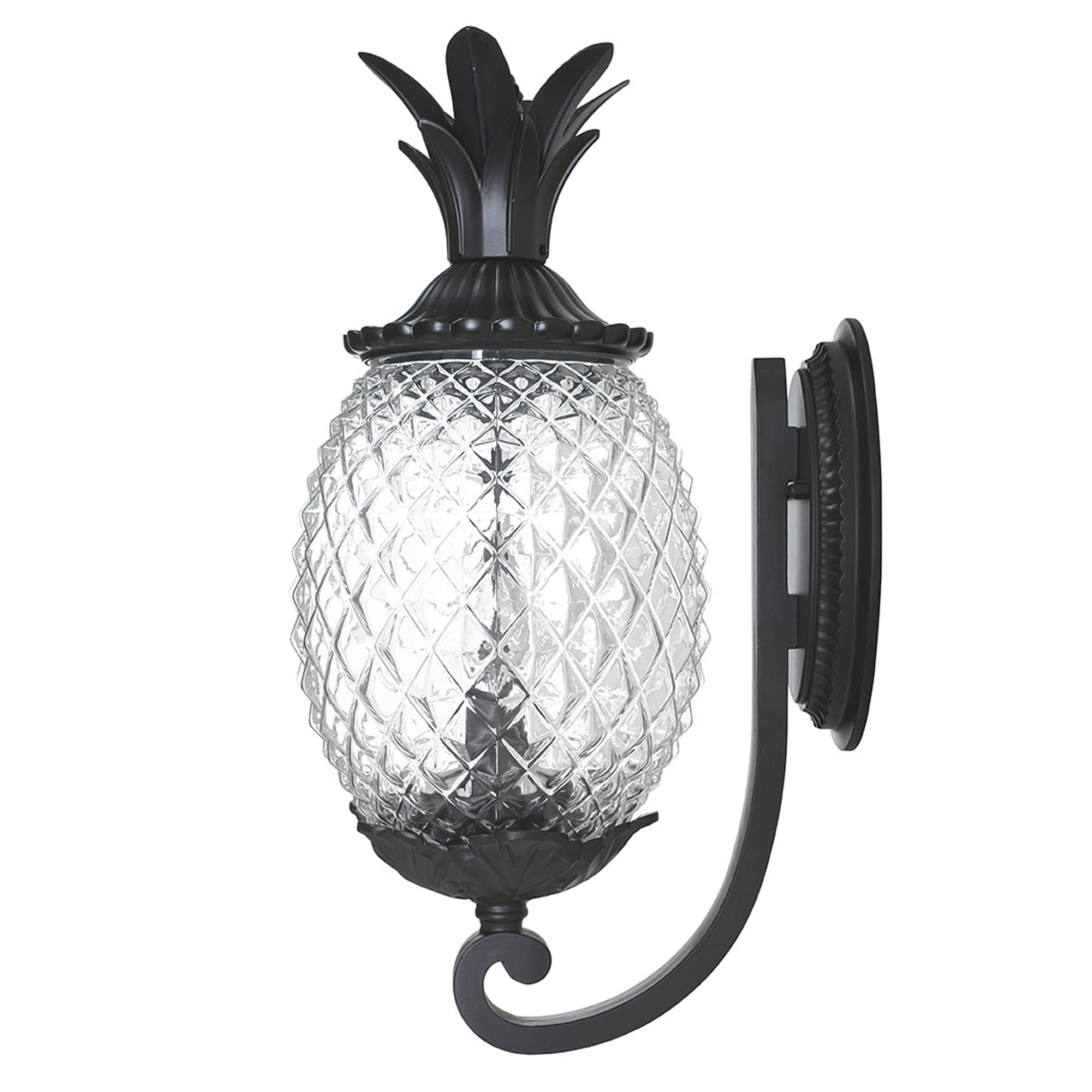 Shoppers Lighting Large Pineapple Wall Lantern 7501BK, Dimmable, Matte Black, Outdoor, Durable Anti-Rust Cast Aluminum, 2 Light