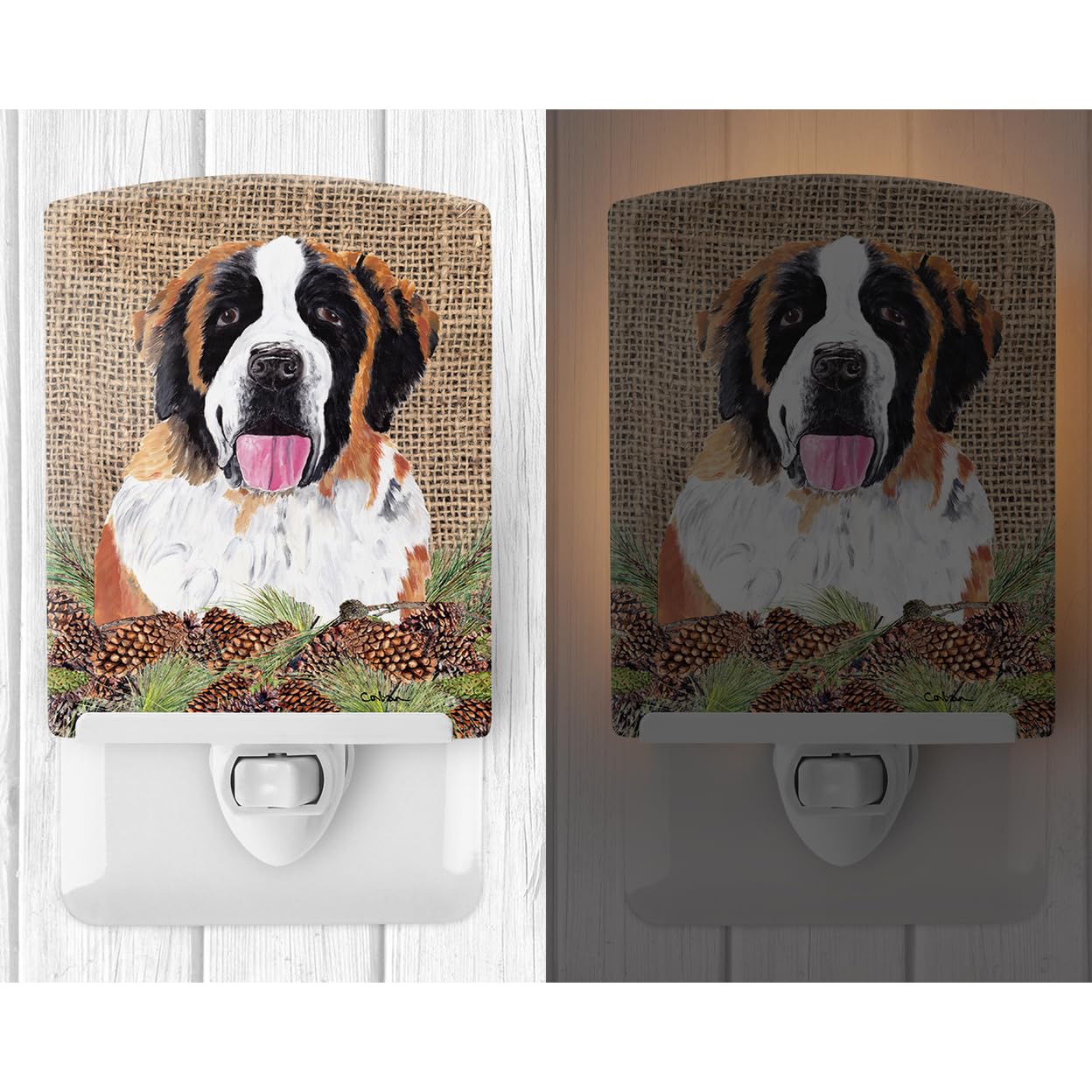 Carolines Treasures Ceramic Night Light, Saint Bernard, UL-Certified, 6x4x3 inches, Model SC9041CNL, Multicolor