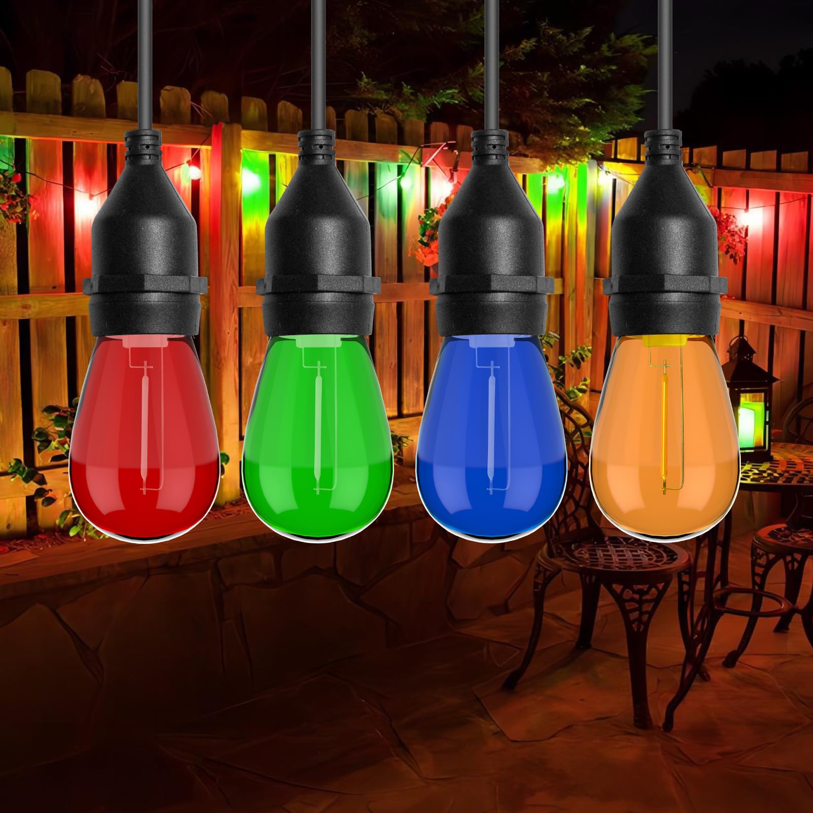 Visterlite S14 Colored Led String Light Bulbs, 1 Watt Plastic Shatterproof Led Replacement Bulbs For Indoor Outdoor Patio String