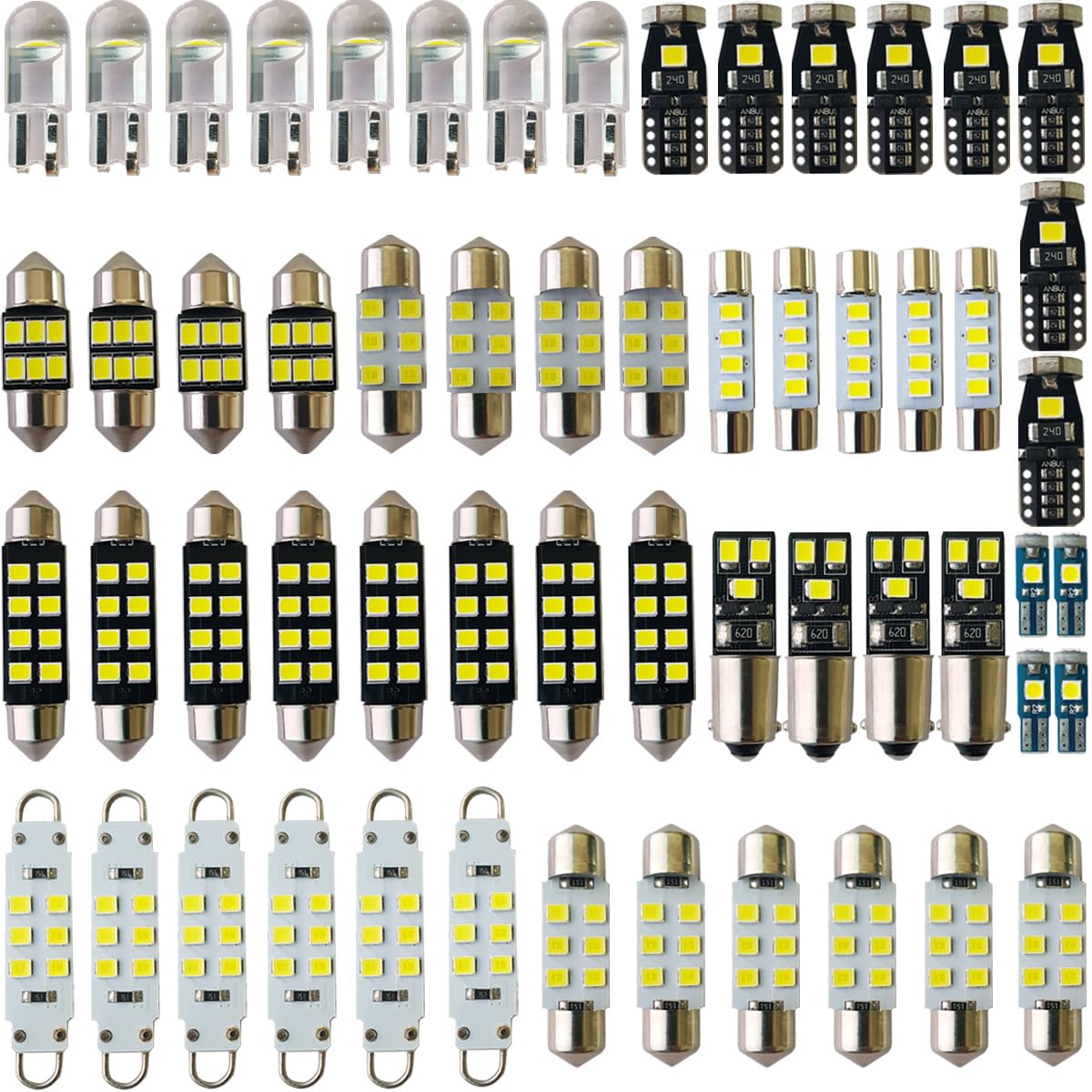 Yoper LED Bulbs Light Car Kit Set Ba9s T5 T10 28mm 31mm 36mm 42mm 44mm Festoon Replacement for Interior Dome Map Trunk Door Courtesy Vanity License plate White Package 57 Pieces