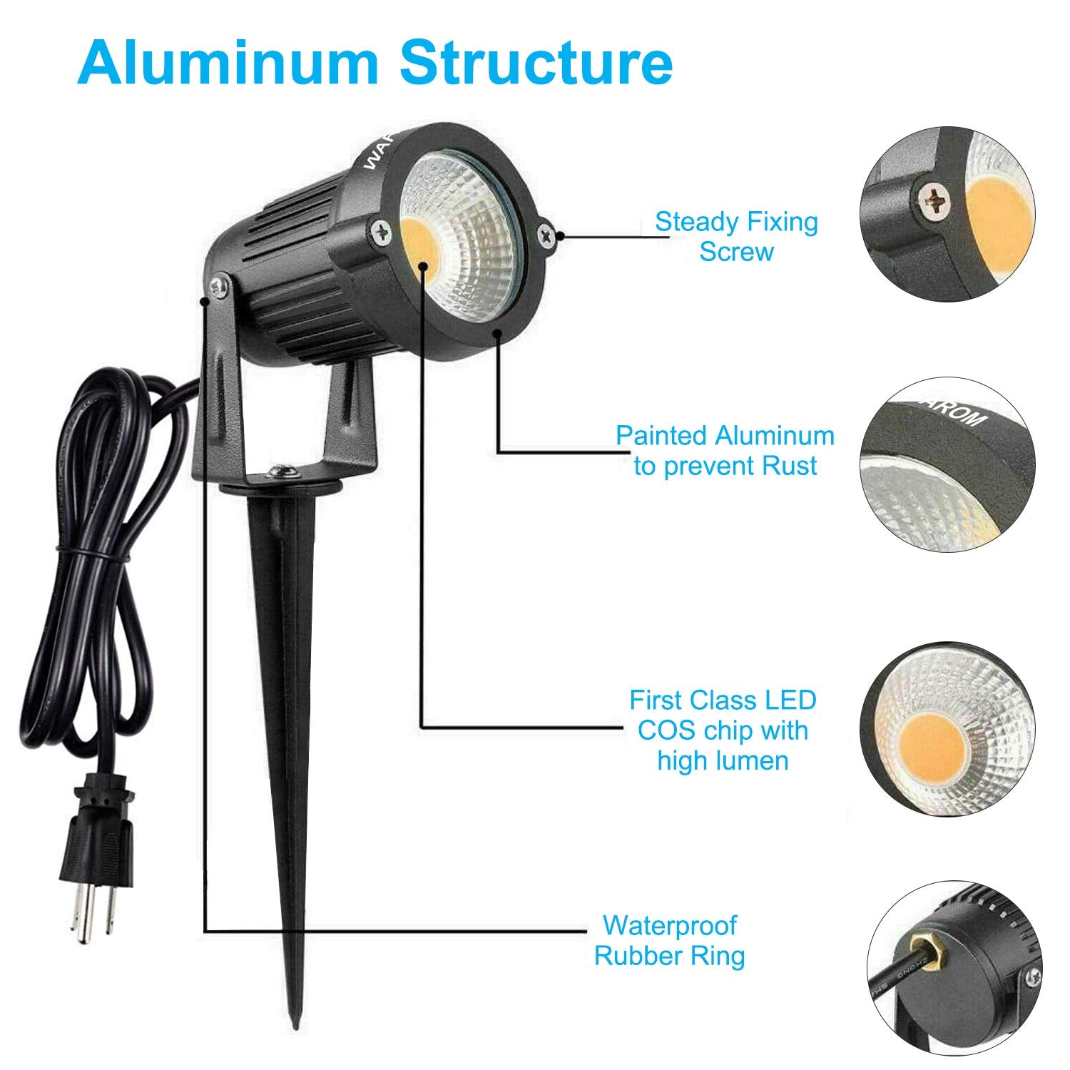 Weyang 5W Ip65 Waterproof Garden Spotlights, Warm White Led Flood Light With Metal Ground Stake, 2 Pack