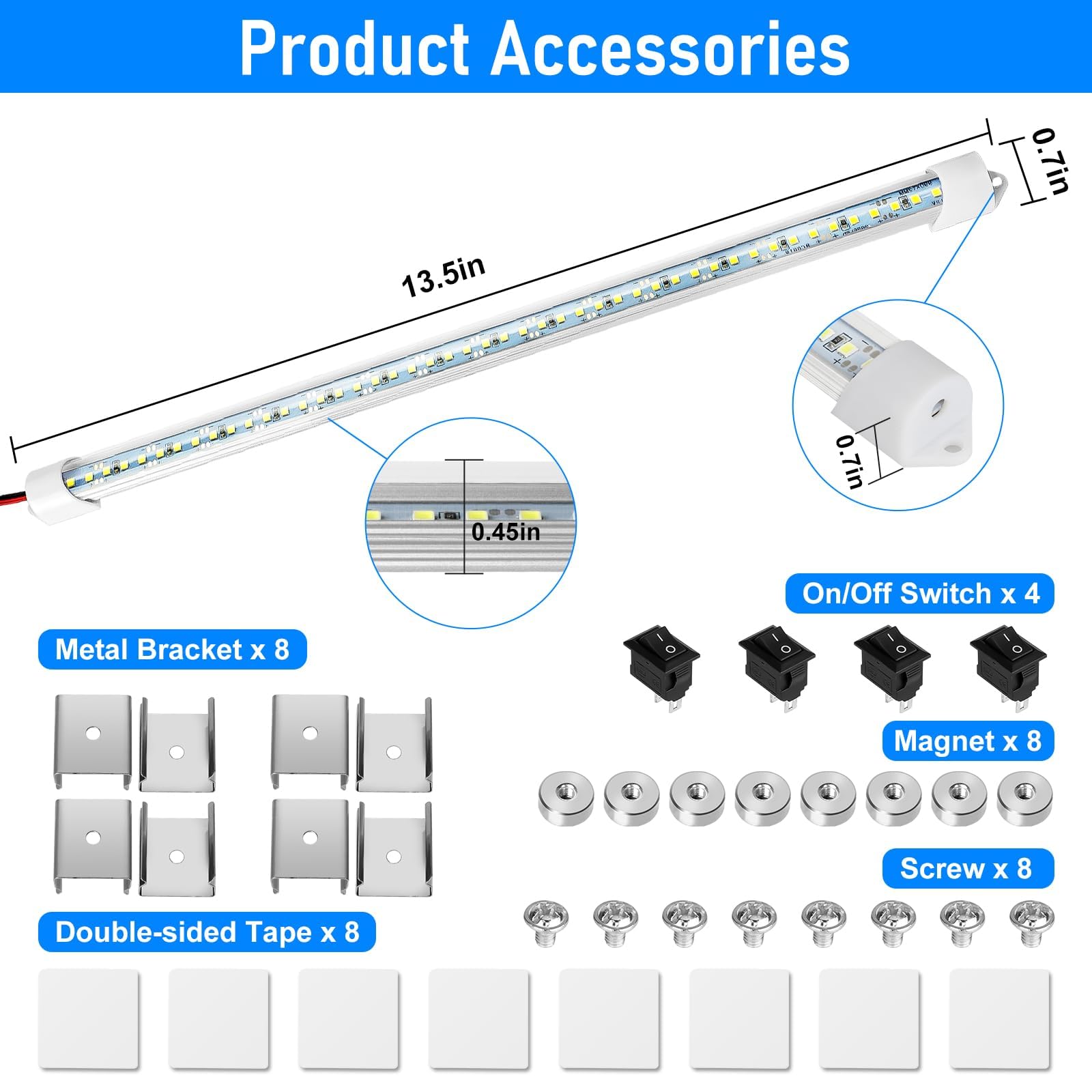 Linkstyle 12V LED Light Bar - 48 LEDs, 6500K White, DIY Switch, Aluminum, Model A167130, Ideal for Cars, Trucks, RVs, and Trailers