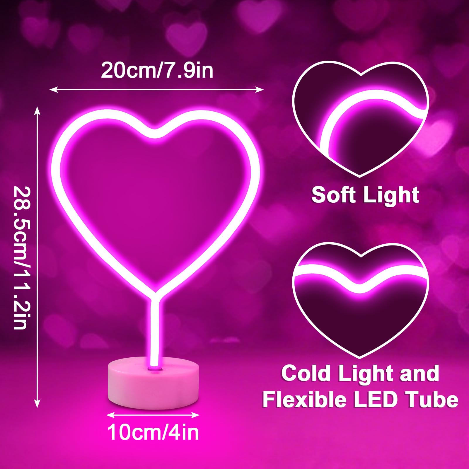Brightdeck 2 Pack Heart Neon Signs  Led Lights Battery Operated Or Usb Powered Decoration Lamp  Neon Lights Decor For ValentineS Day Gifts  Wedding  Party  Pink Room Decor (Pink Heart)