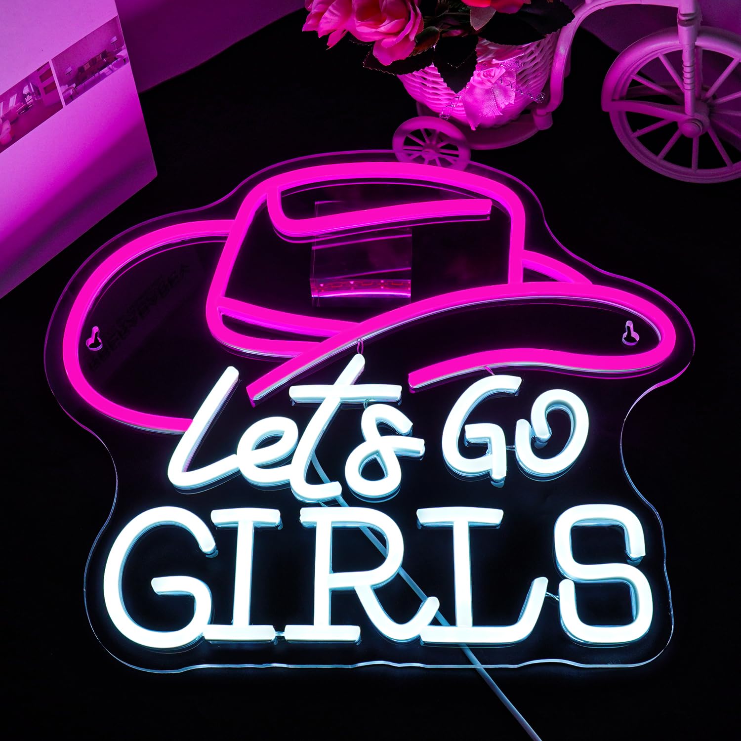 LUCUNSTAR Neon Sign Wall Art, USB Cowgirl Hat LED Light, 23x1x12 in, Plastic, Girls